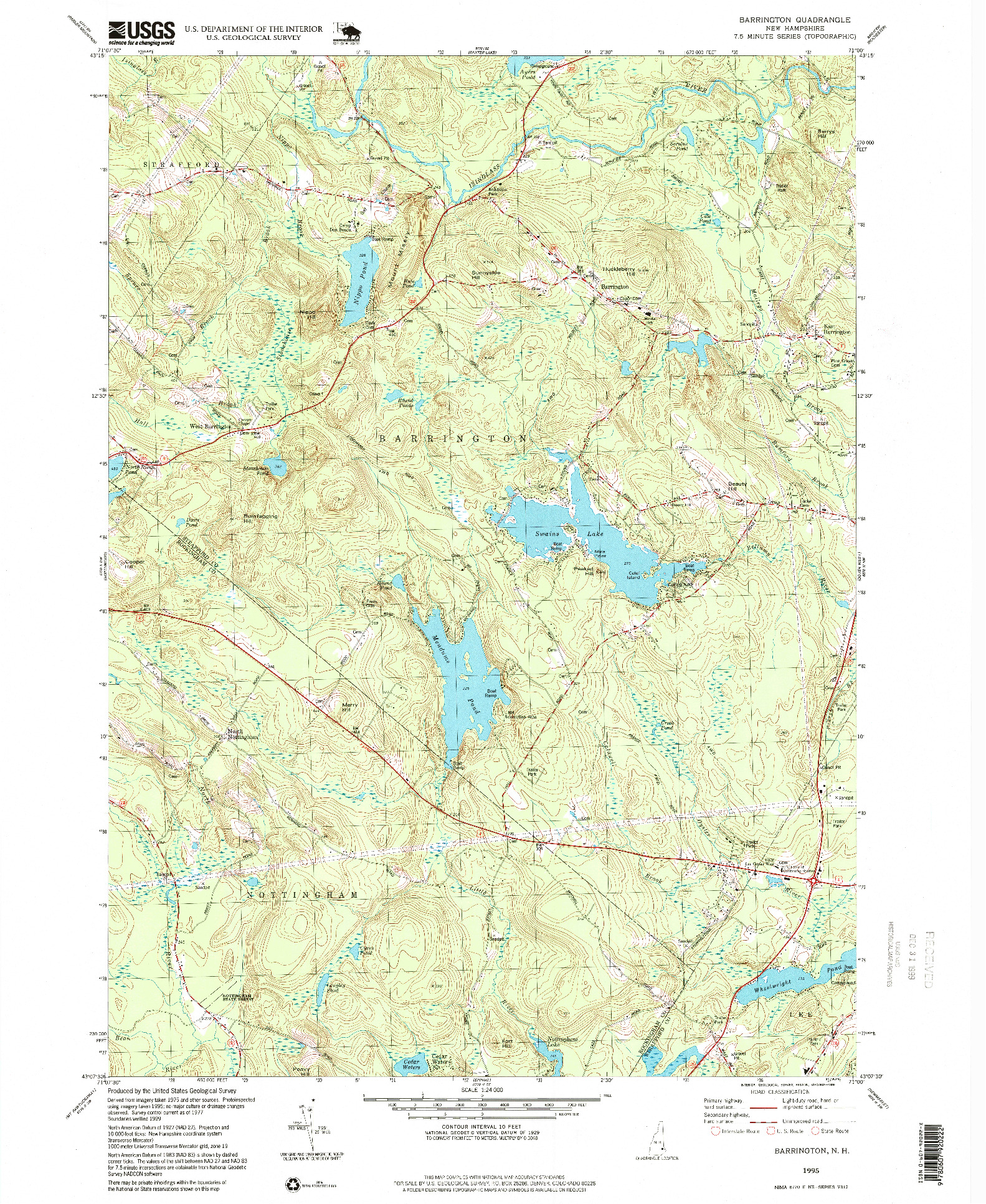 USGS 1:24000-SCALE QUADRANGLE FOR BARRINGTON, NH 1995