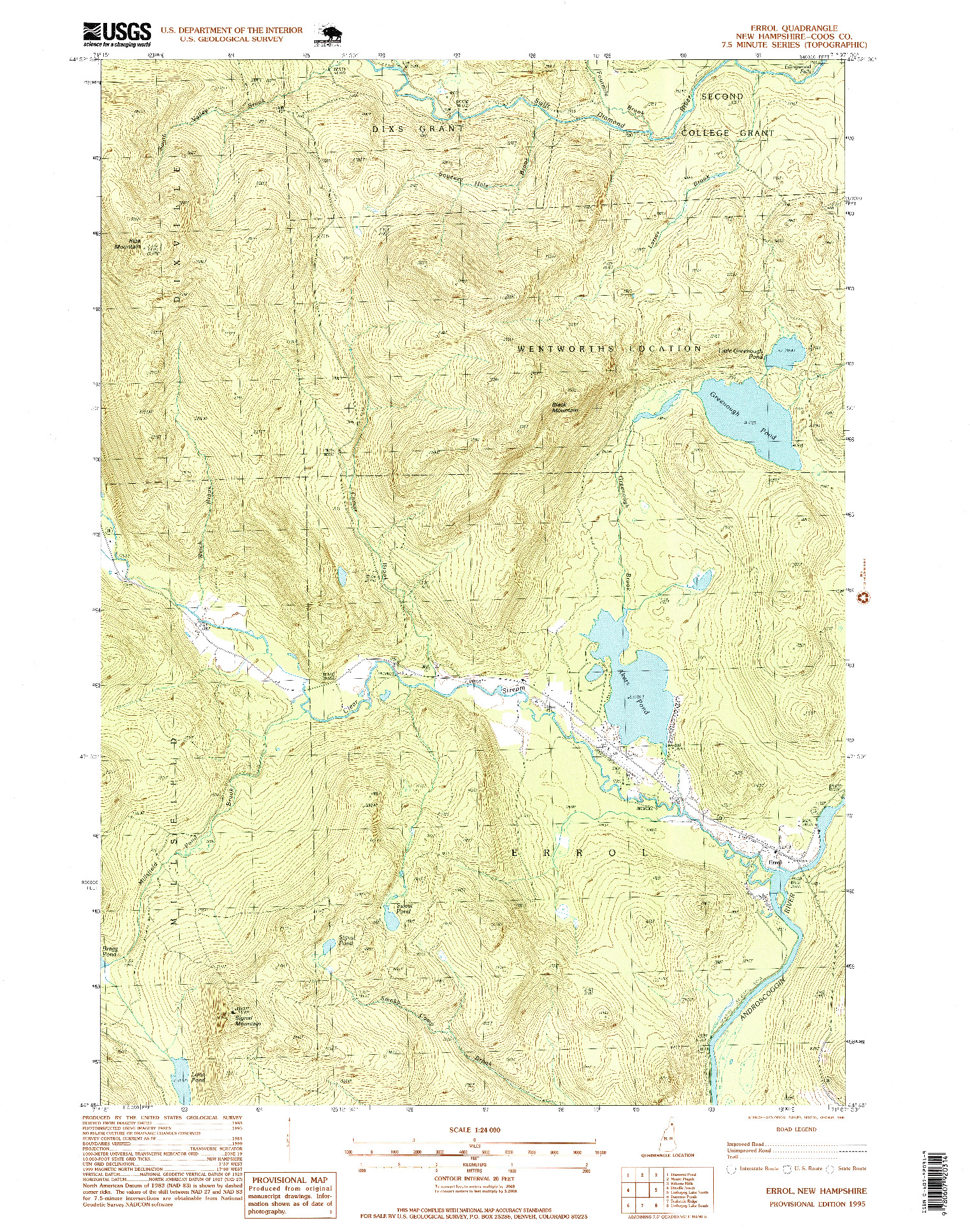 USGS 1:24000-SCALE QUADRANGLE FOR ERROL, NH 1995