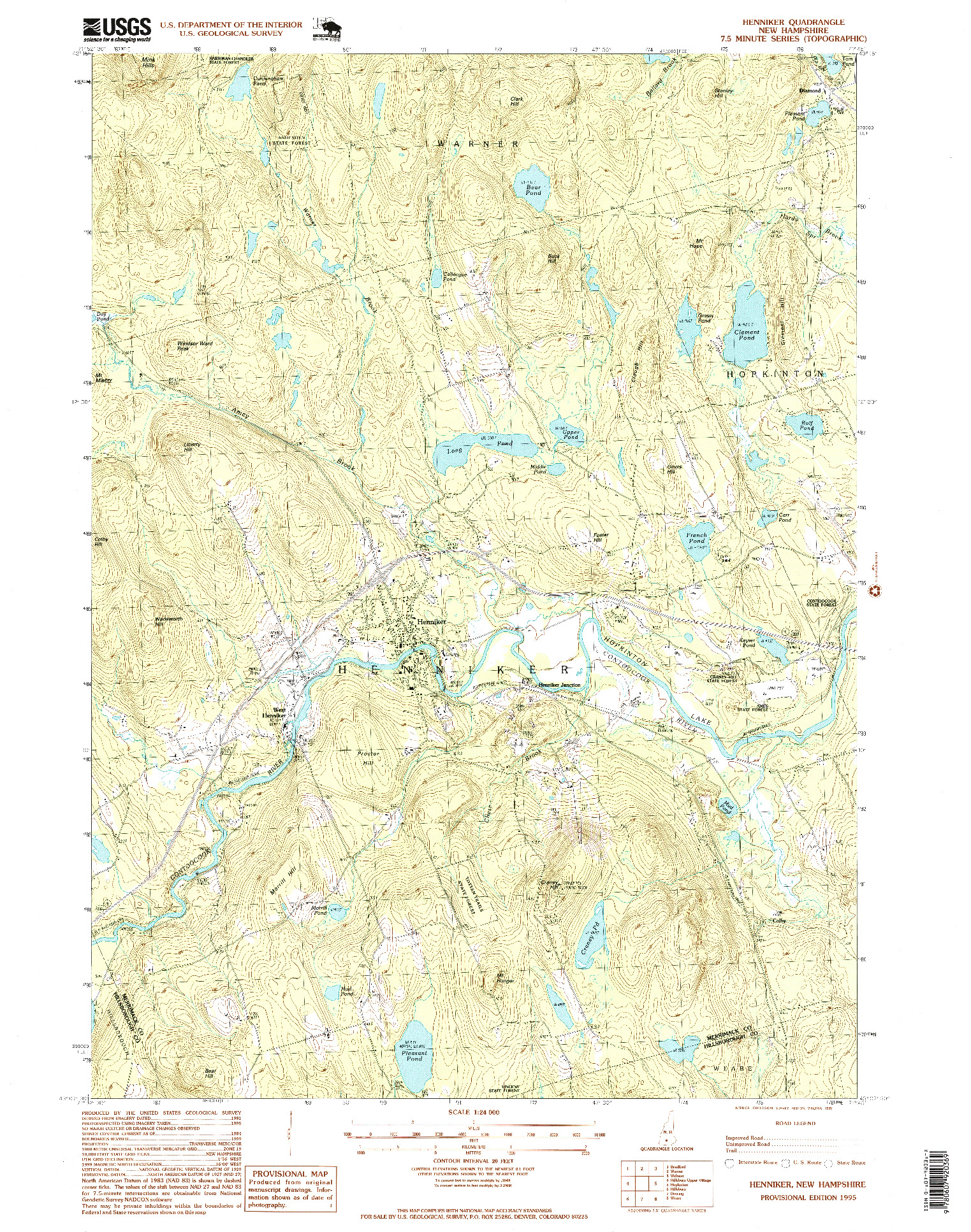 USGS 1:24000-SCALE QUADRANGLE FOR HENNIKER, NH 1995