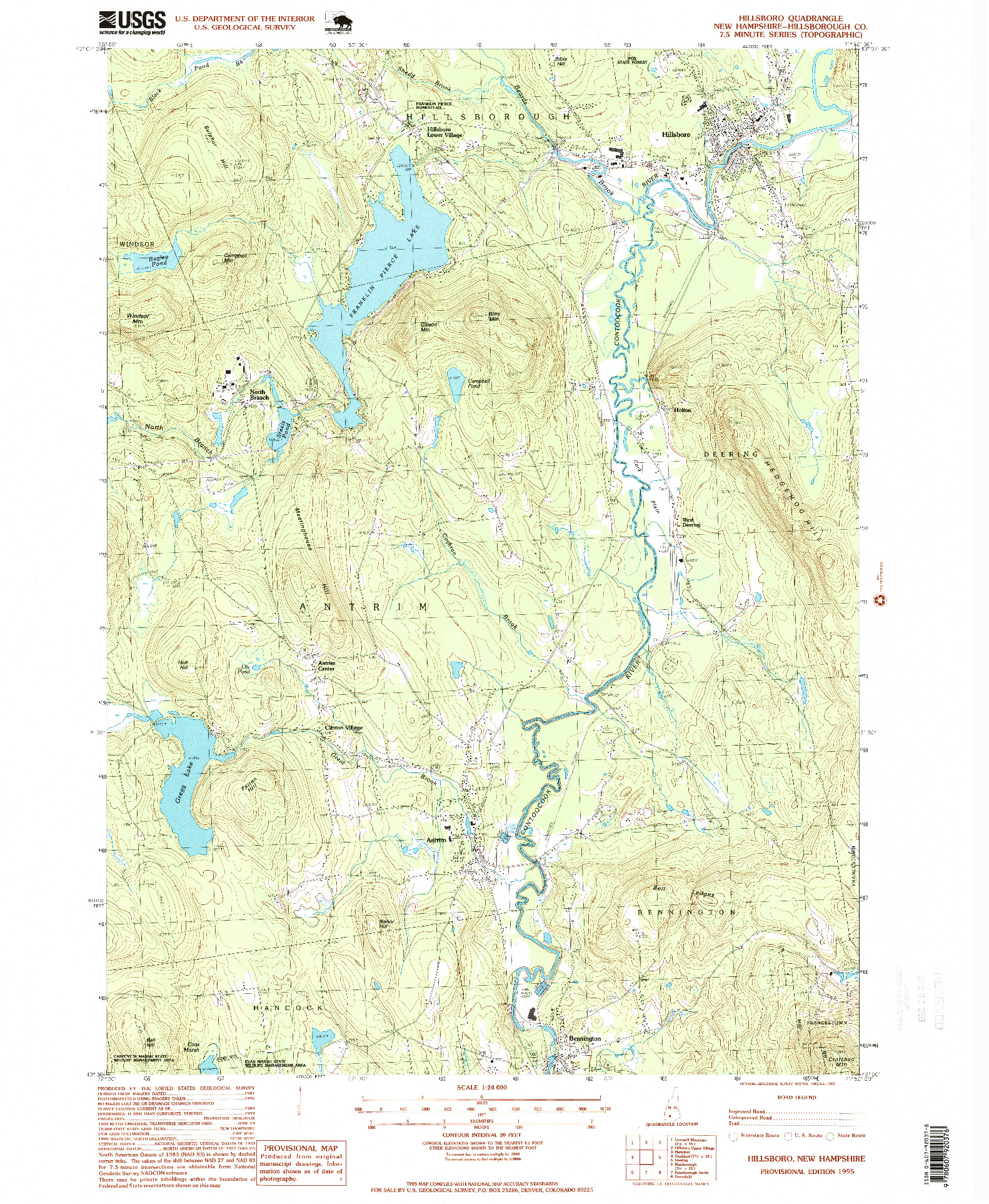 USGS 1:24000-SCALE QUADRANGLE FOR HILLSBORO, NH 1995
