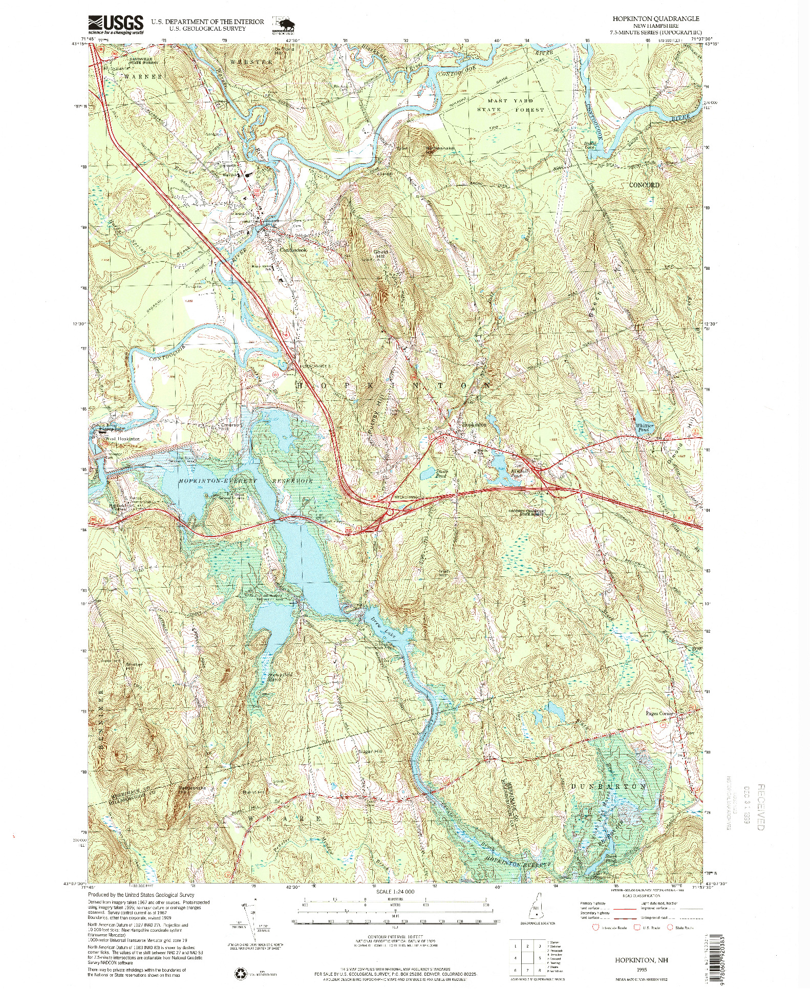 USGS 1:24000-SCALE QUADRANGLE FOR HOPKINTON, NH 1995