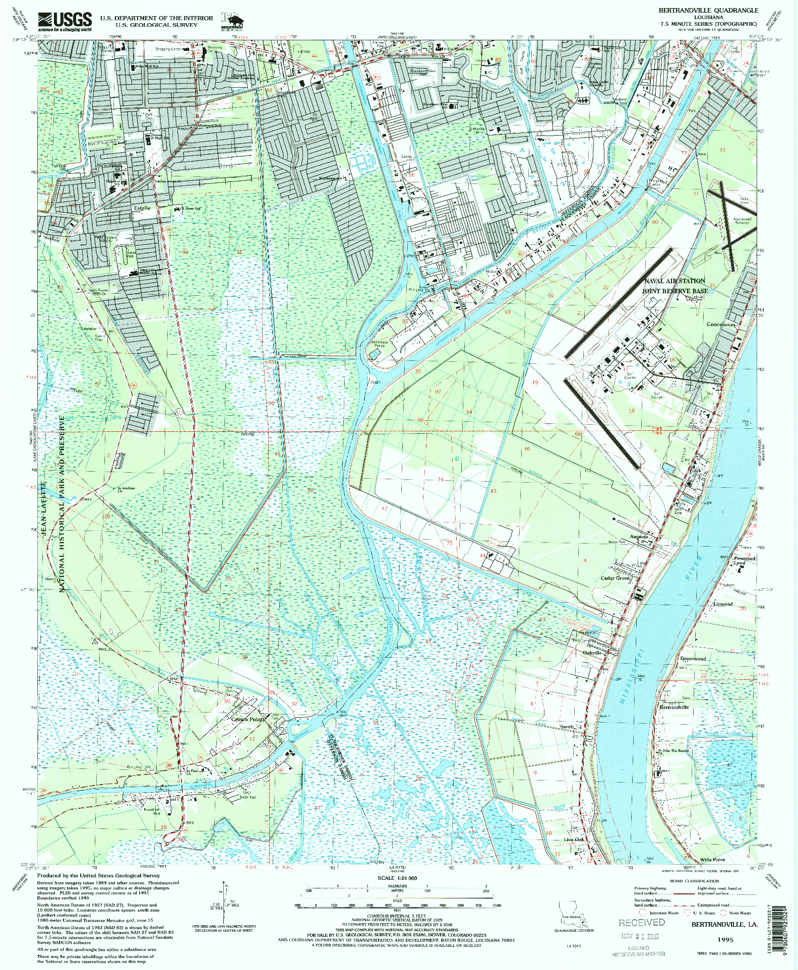 USGS 1:24000-SCALE QUADRANGLE FOR BERTRANDVILLE, LA 1995