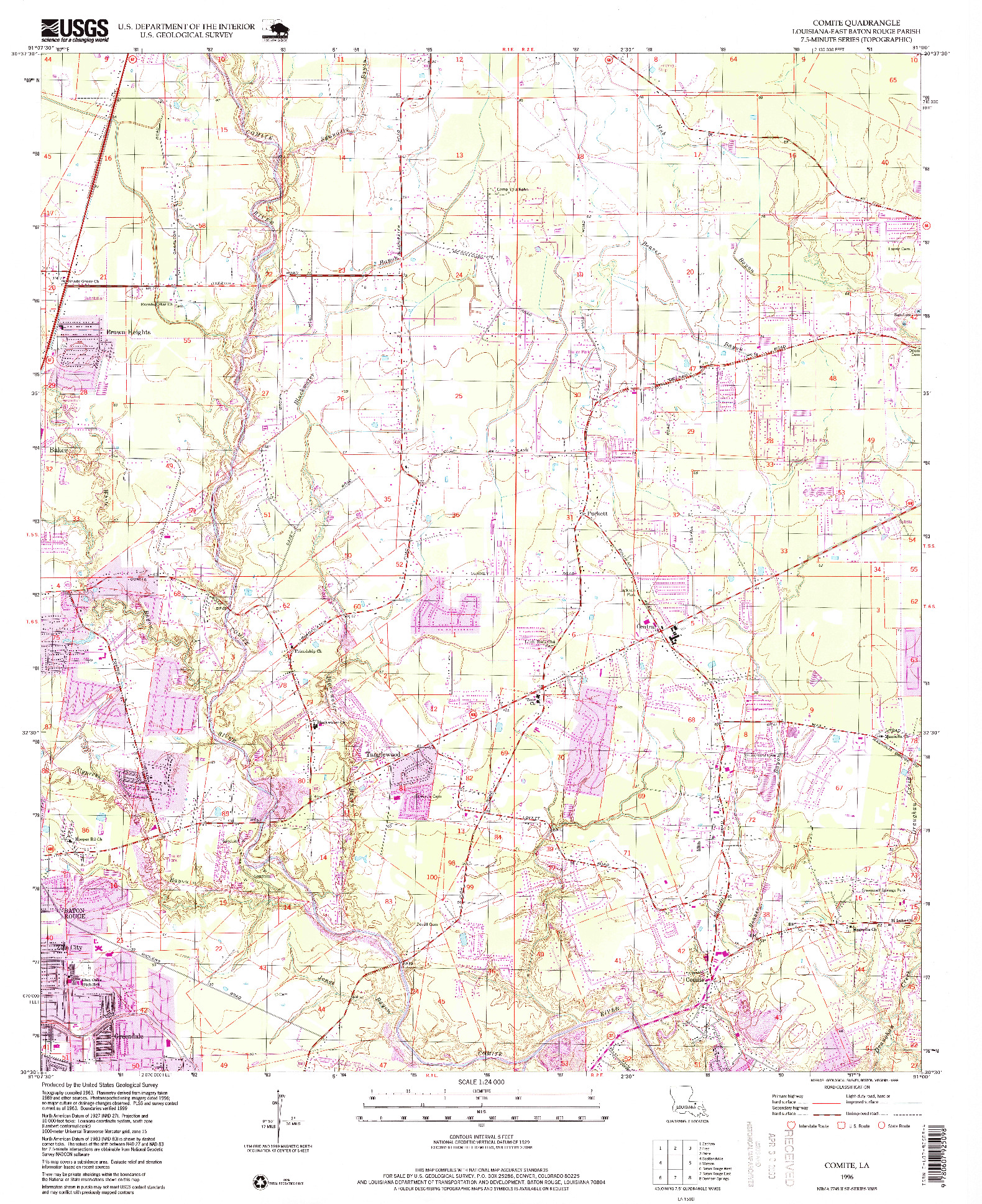 USGS 1:24000-SCALE QUADRANGLE FOR COMITE, LA 1996