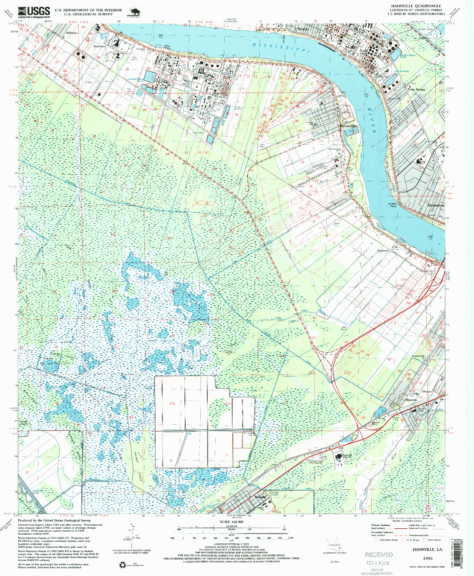 USGS 1:24000-SCALE QUADRANGLE FOR HAHNVILLE, LA 1995