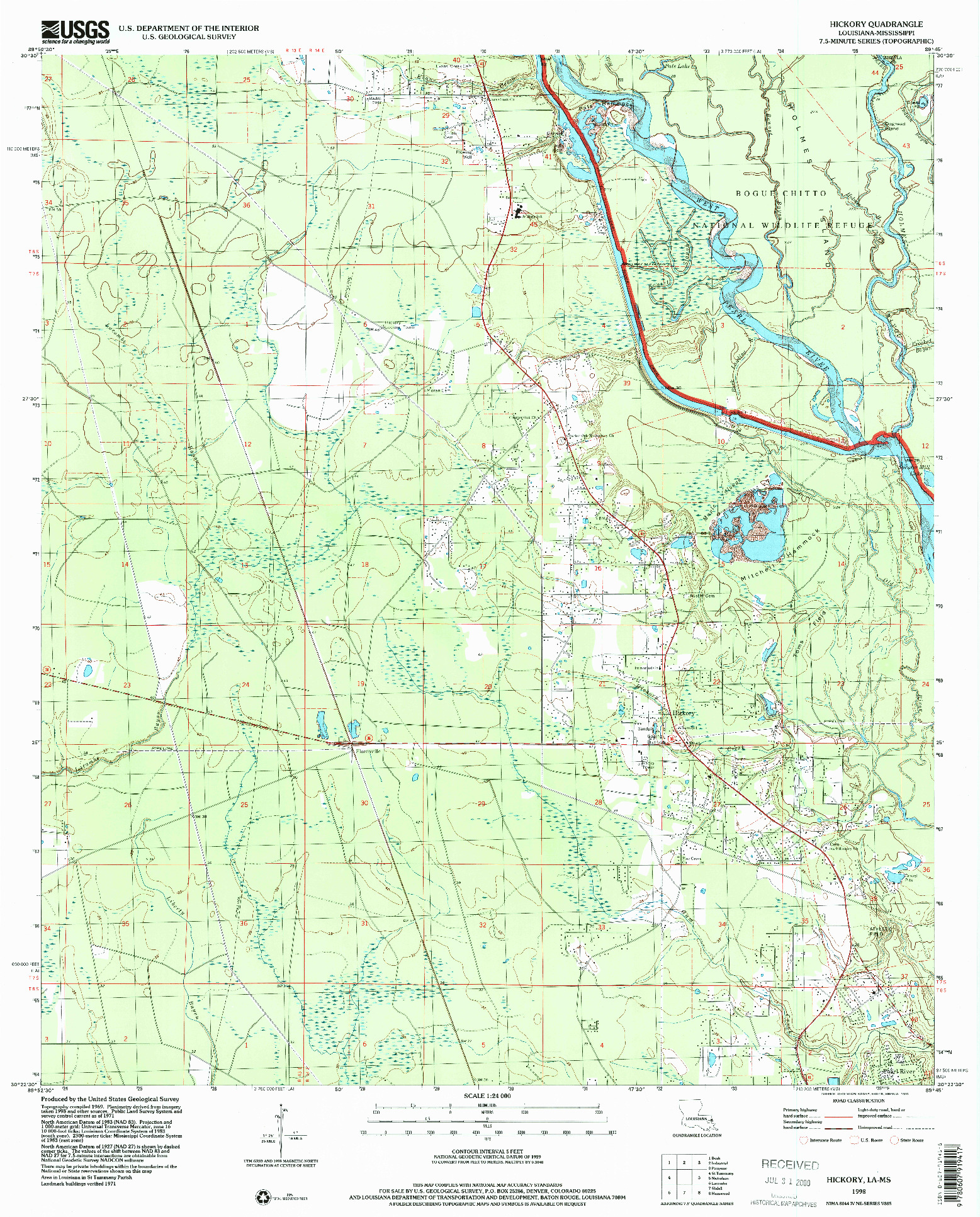 USGS 1:24000-SCALE QUADRANGLE FOR HICKORY, LA 1998