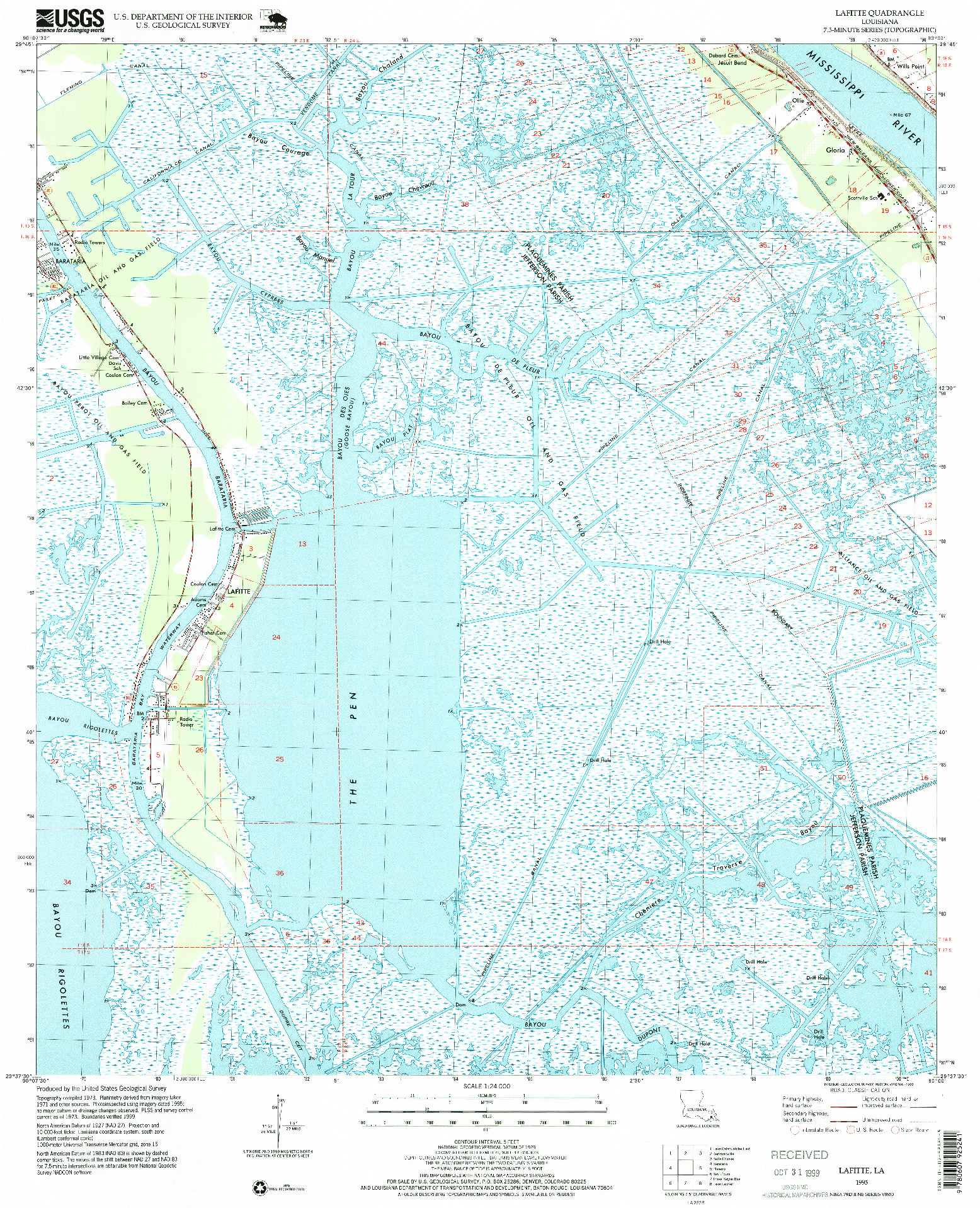 USGS 1:24000-SCALE QUADRANGLE FOR LAFITTE, LA 1995