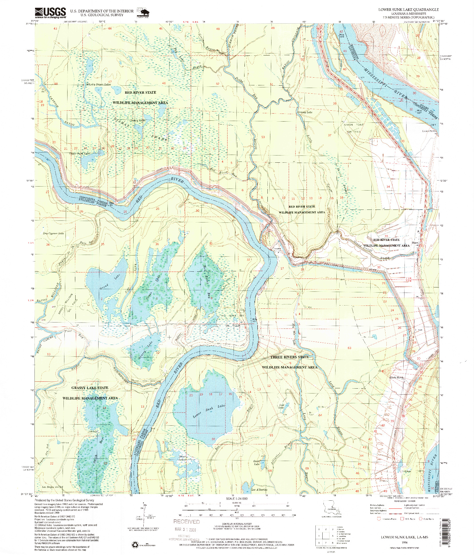 USGS 1:24000-SCALE QUADRANGLE FOR LOWER SUNK LAKE, LA 1996