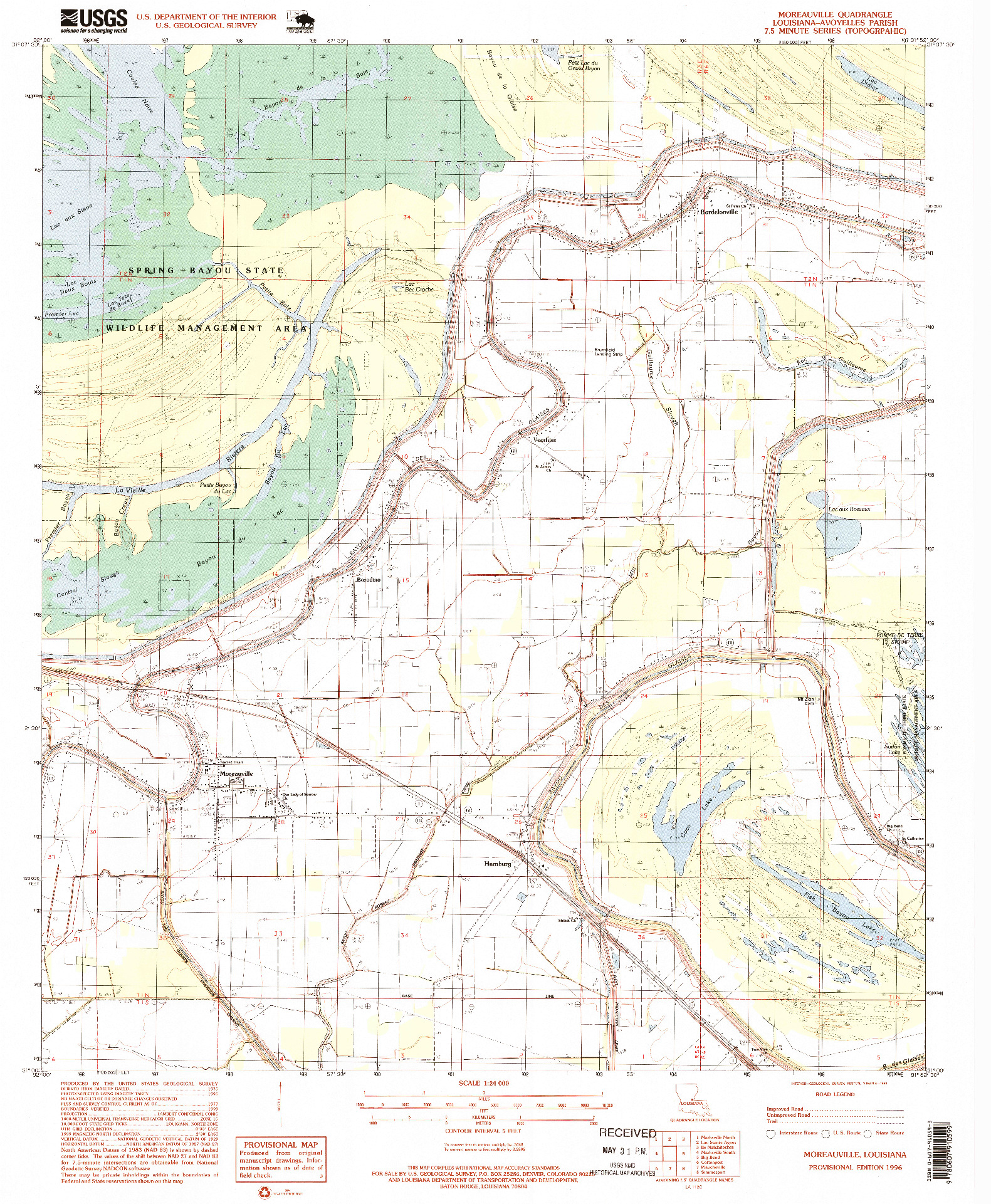 USGS 1:24000-SCALE QUADRANGLE FOR MOREAUVILLE, LA 1996