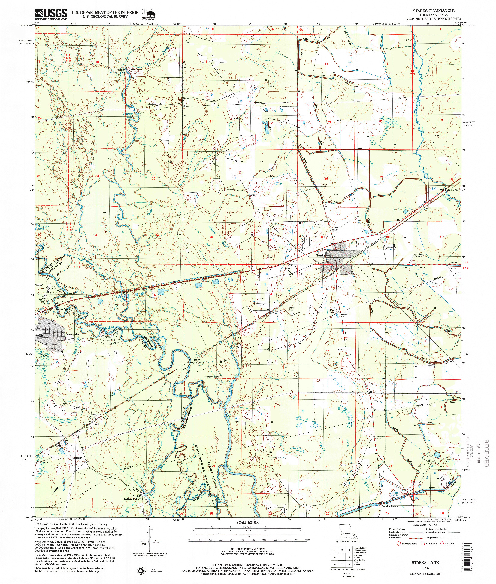 USGS 1:24000-SCALE QUADRANGLE FOR STARKS, LA 1996