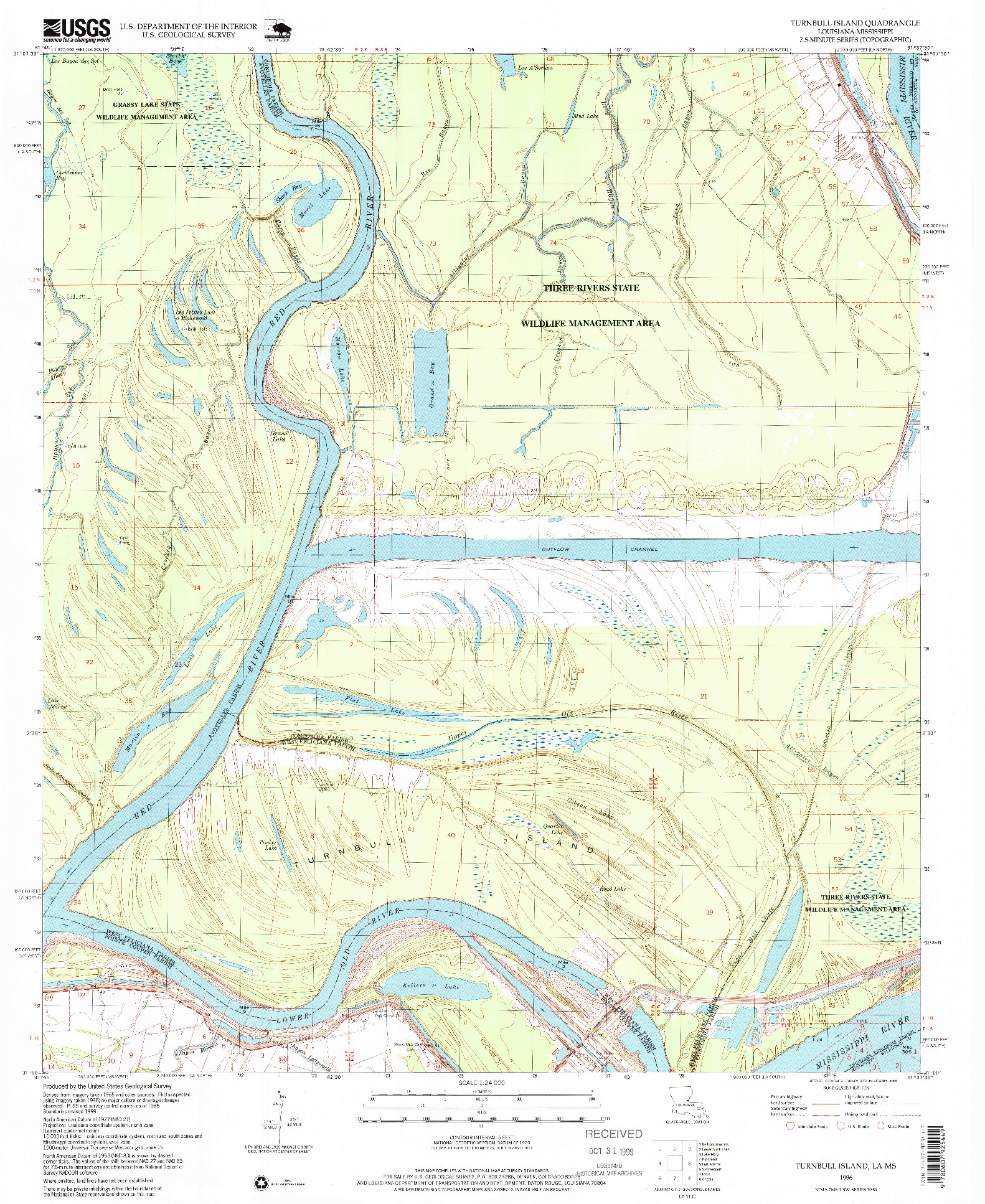 USGS 1:24000-SCALE QUADRANGLE FOR TURNBULL ISLAND, LA 1996