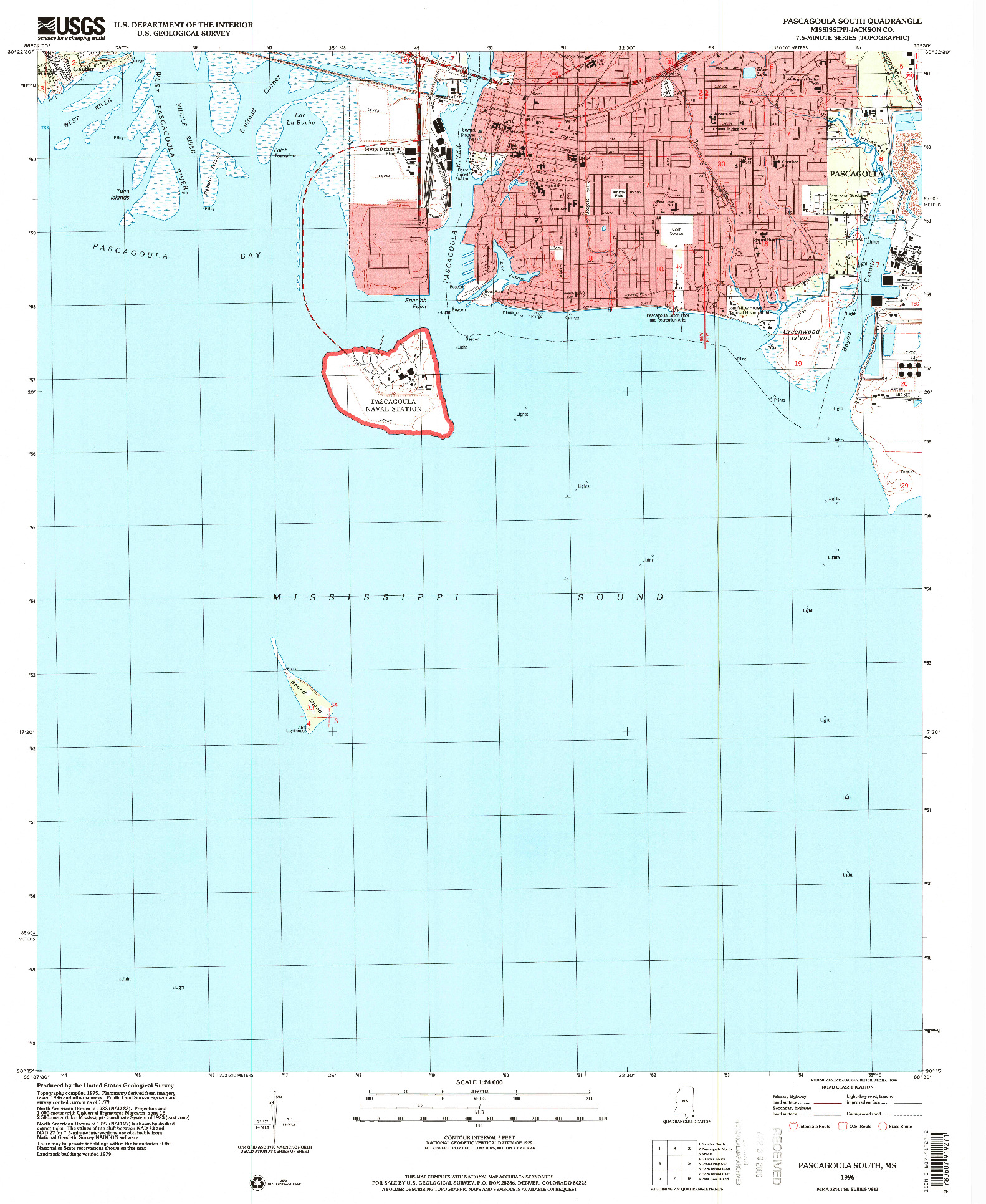 USGS 1:24000-SCALE QUADRANGLE FOR PASCAGOULA SOUTH, MS 1996