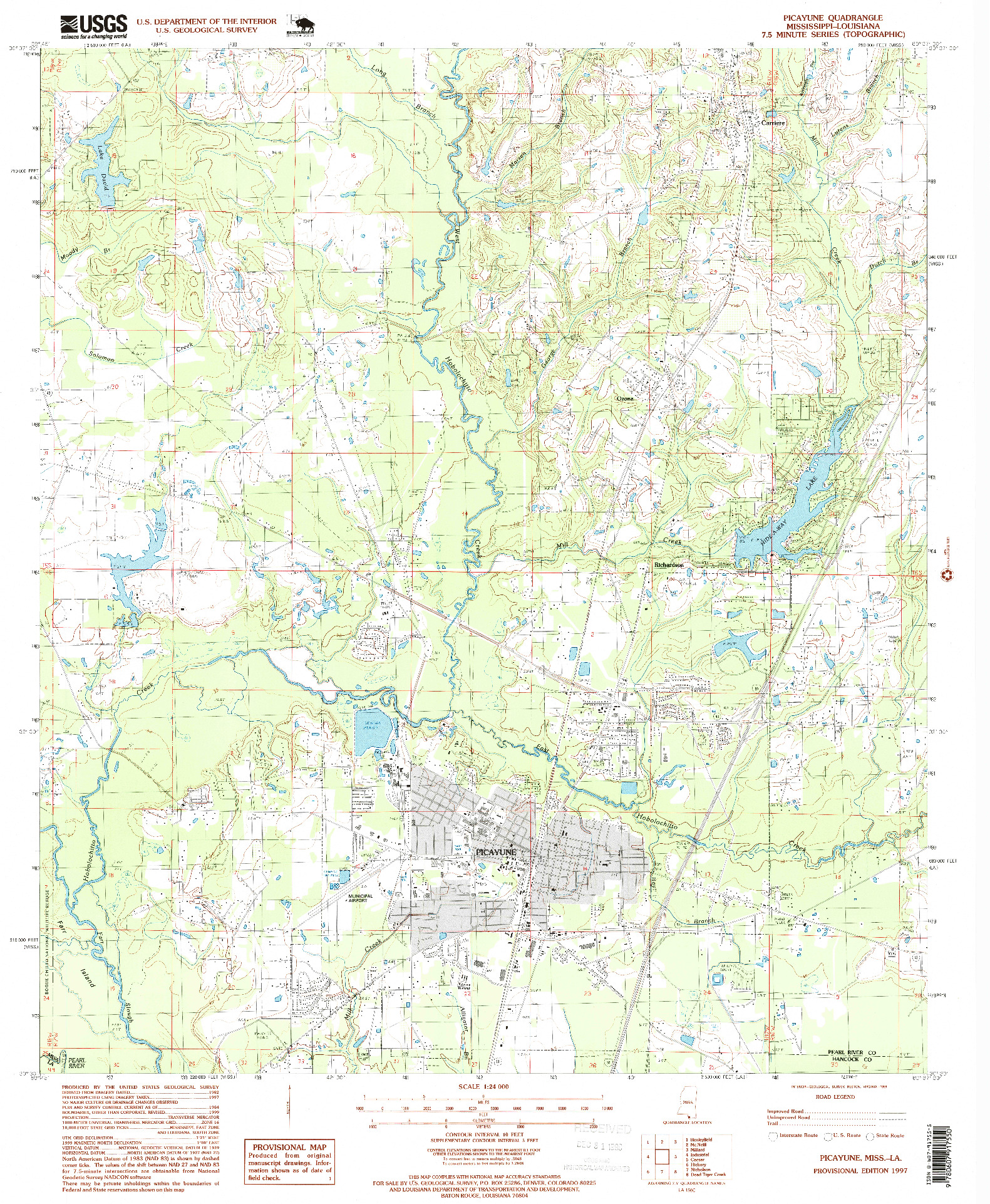 USGS 1:24000-SCALE QUADRANGLE FOR PICAYUNE, MS 1997