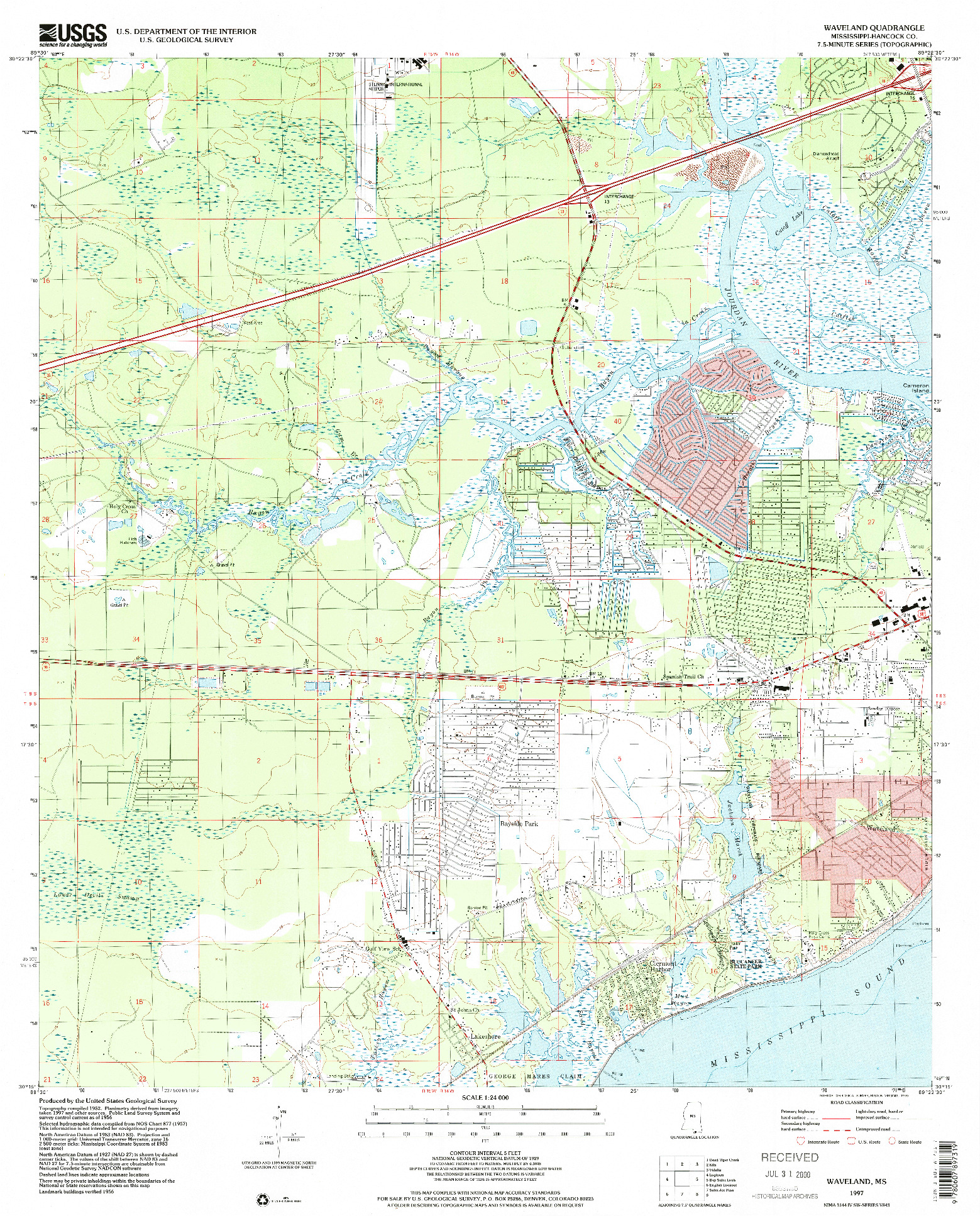 USGS 1:24000-SCALE QUADRANGLE FOR WAVELAND, MS 1997