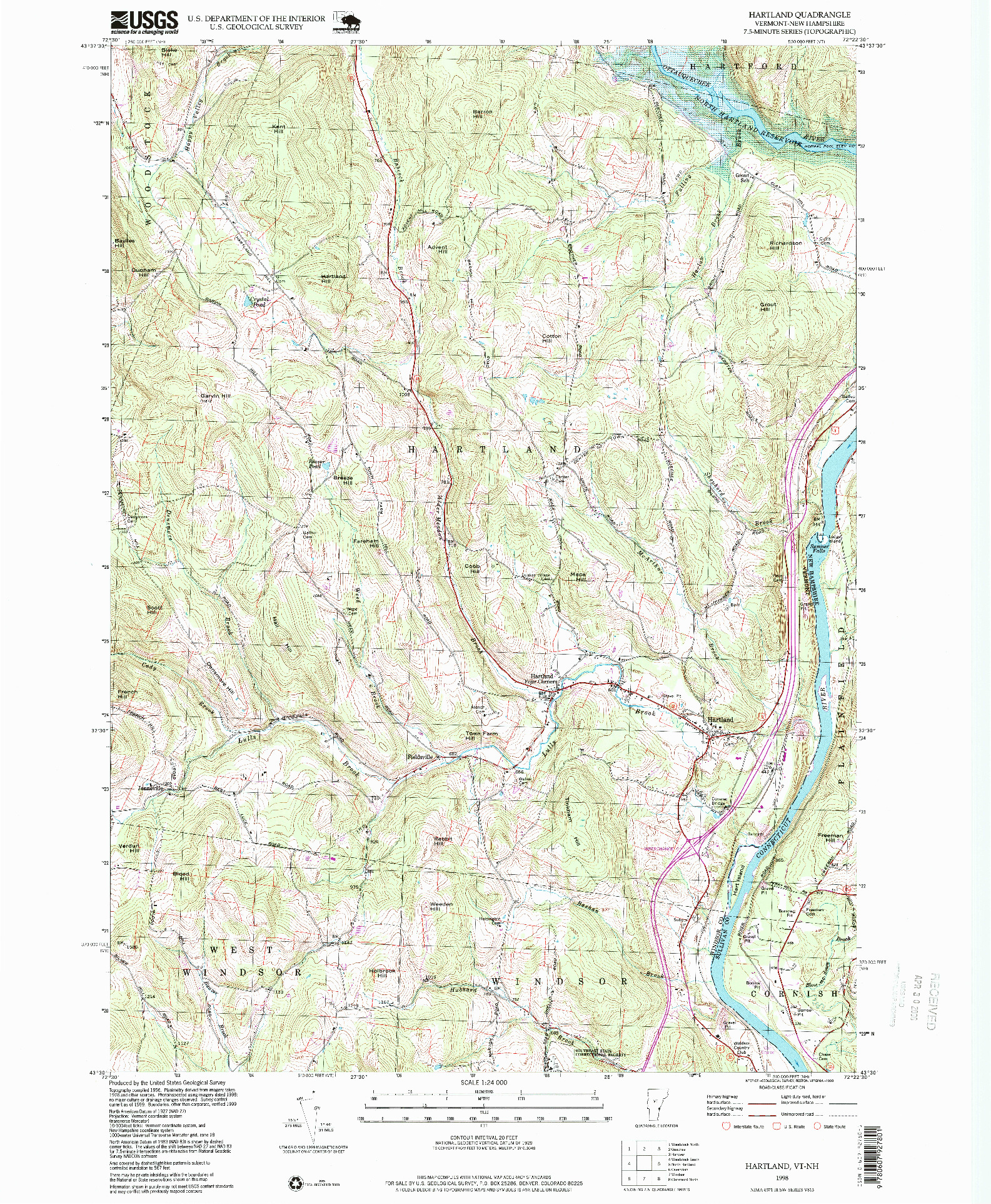 USGS 1:24000-SCALE QUADRANGLE FOR HARTLAND, VT 1998