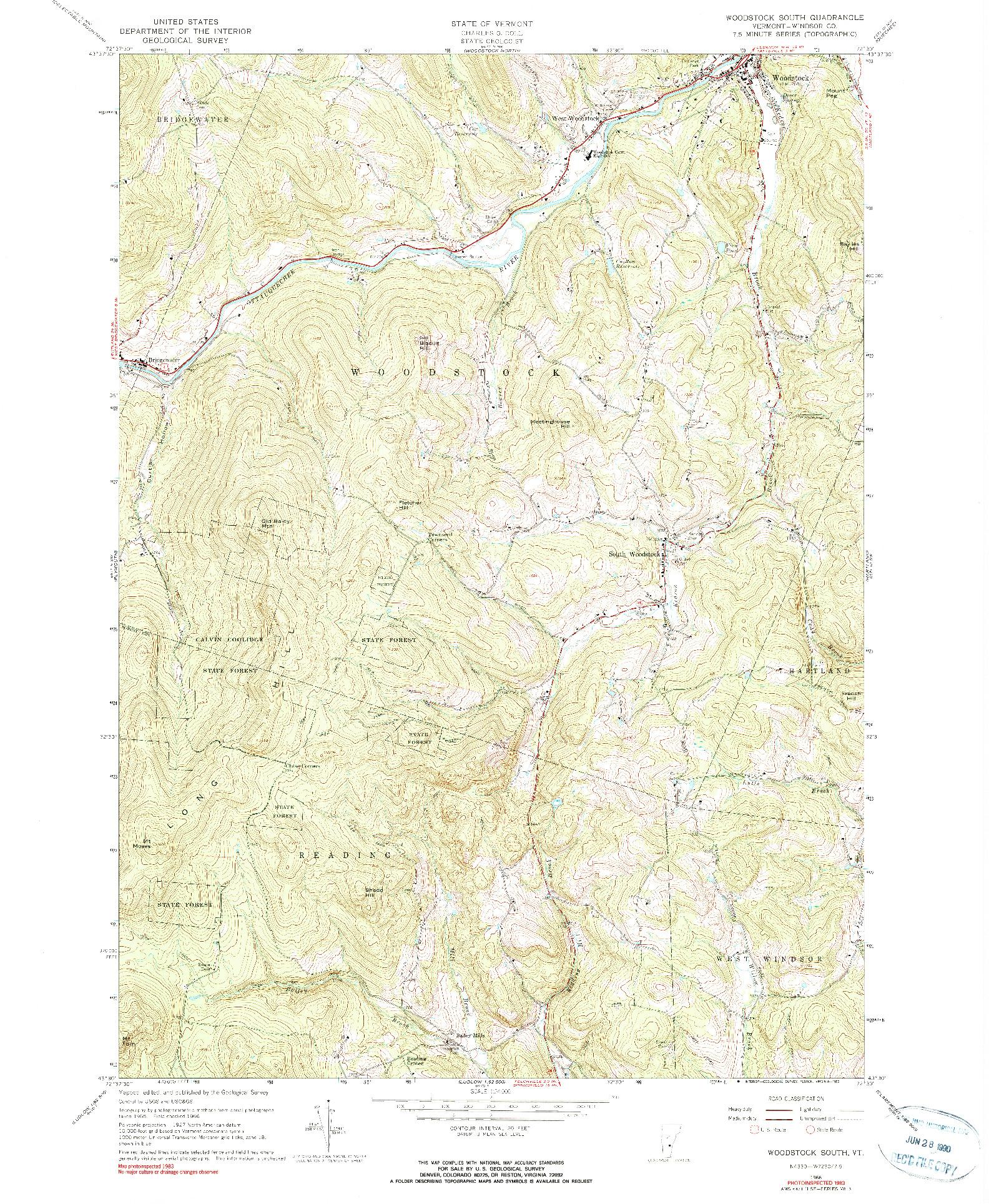 USGS 1:24000-SCALE QUADRANGLE FOR WOODSTOCK SOUTH, VT 1966