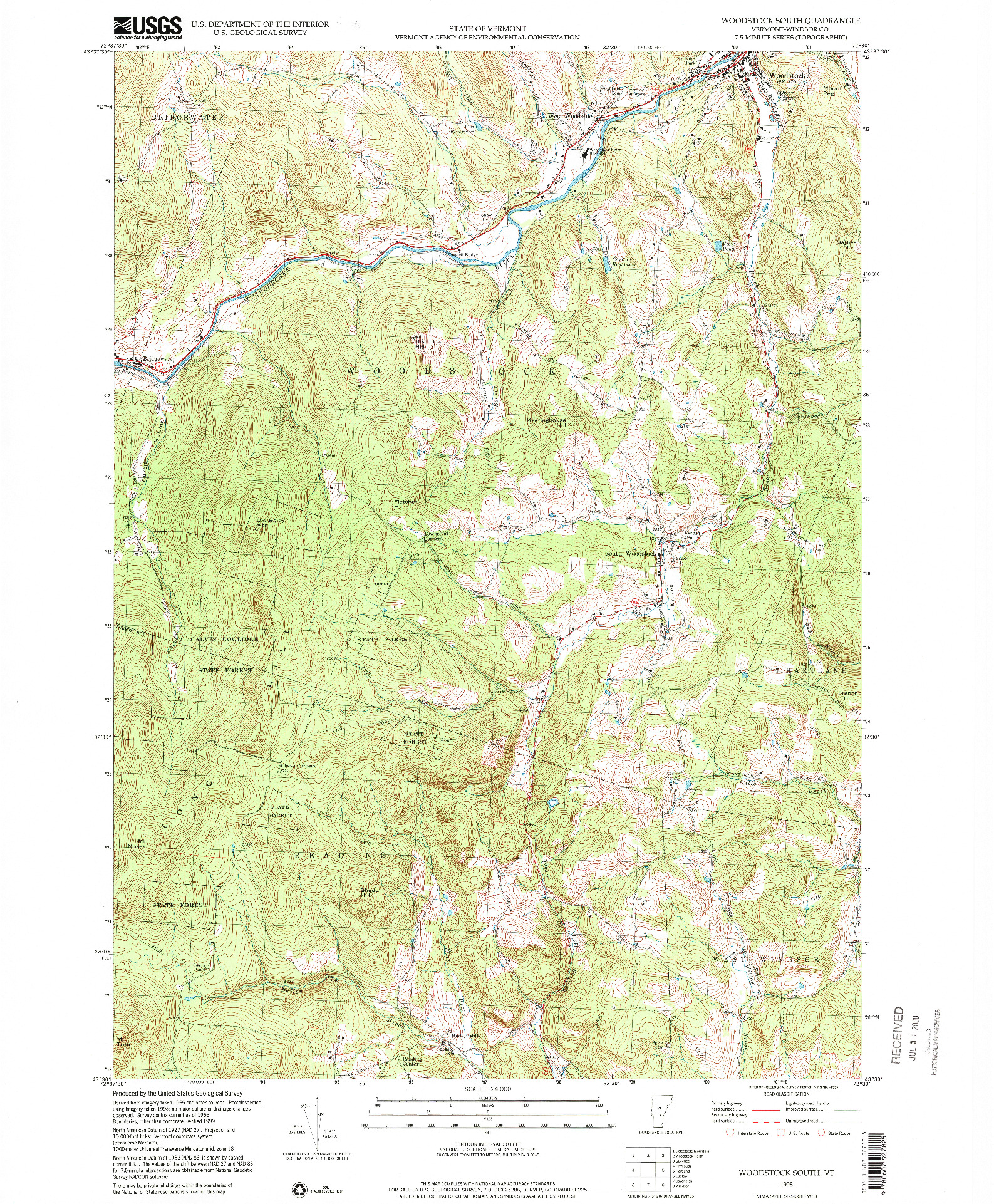 USGS 1:24000-SCALE QUADRANGLE FOR WOODSTOCK SOUTH, VT 1998