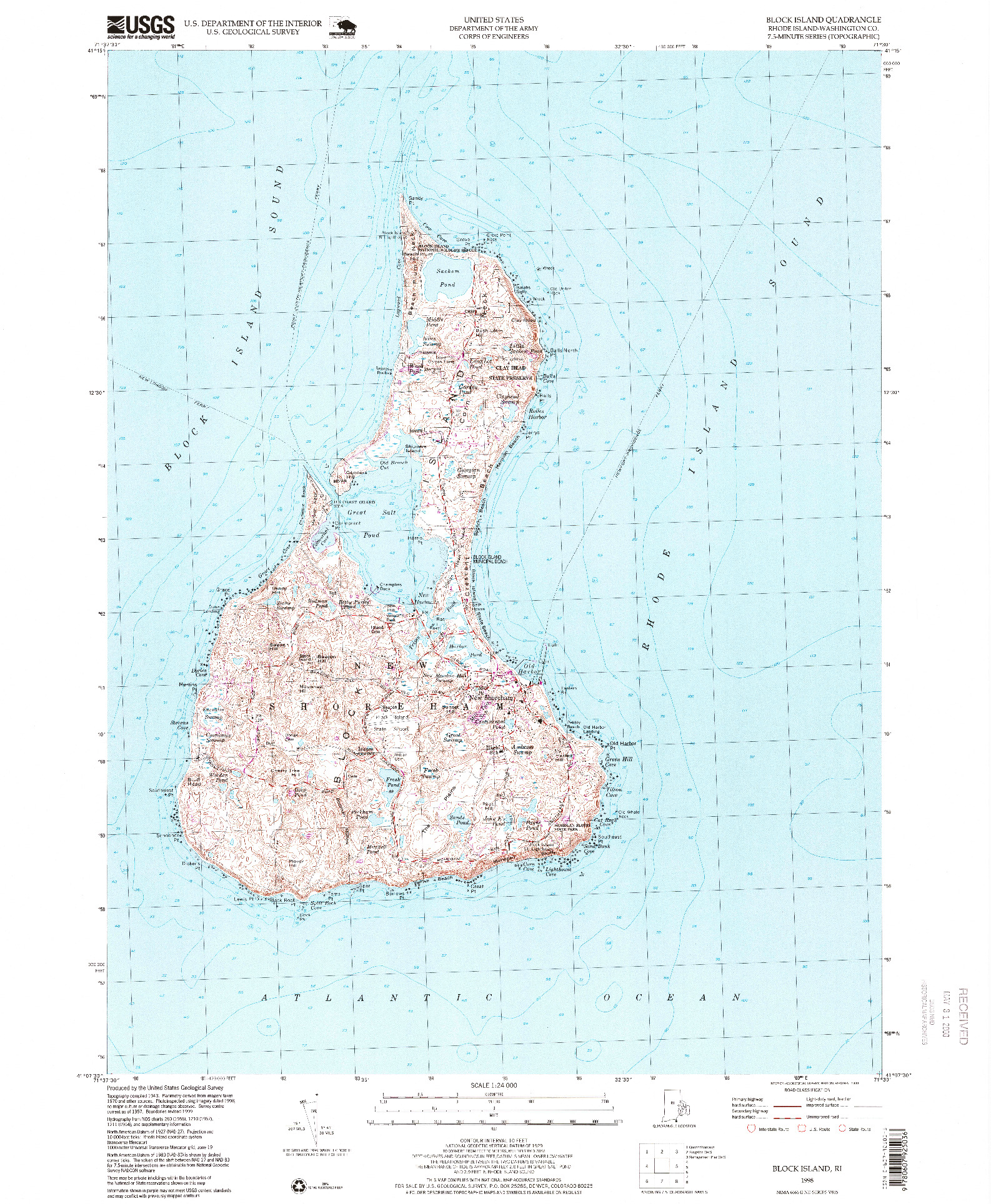 USGS 1:24000-SCALE QUADRANGLE FOR BLOCK ISLAND, RI 1998