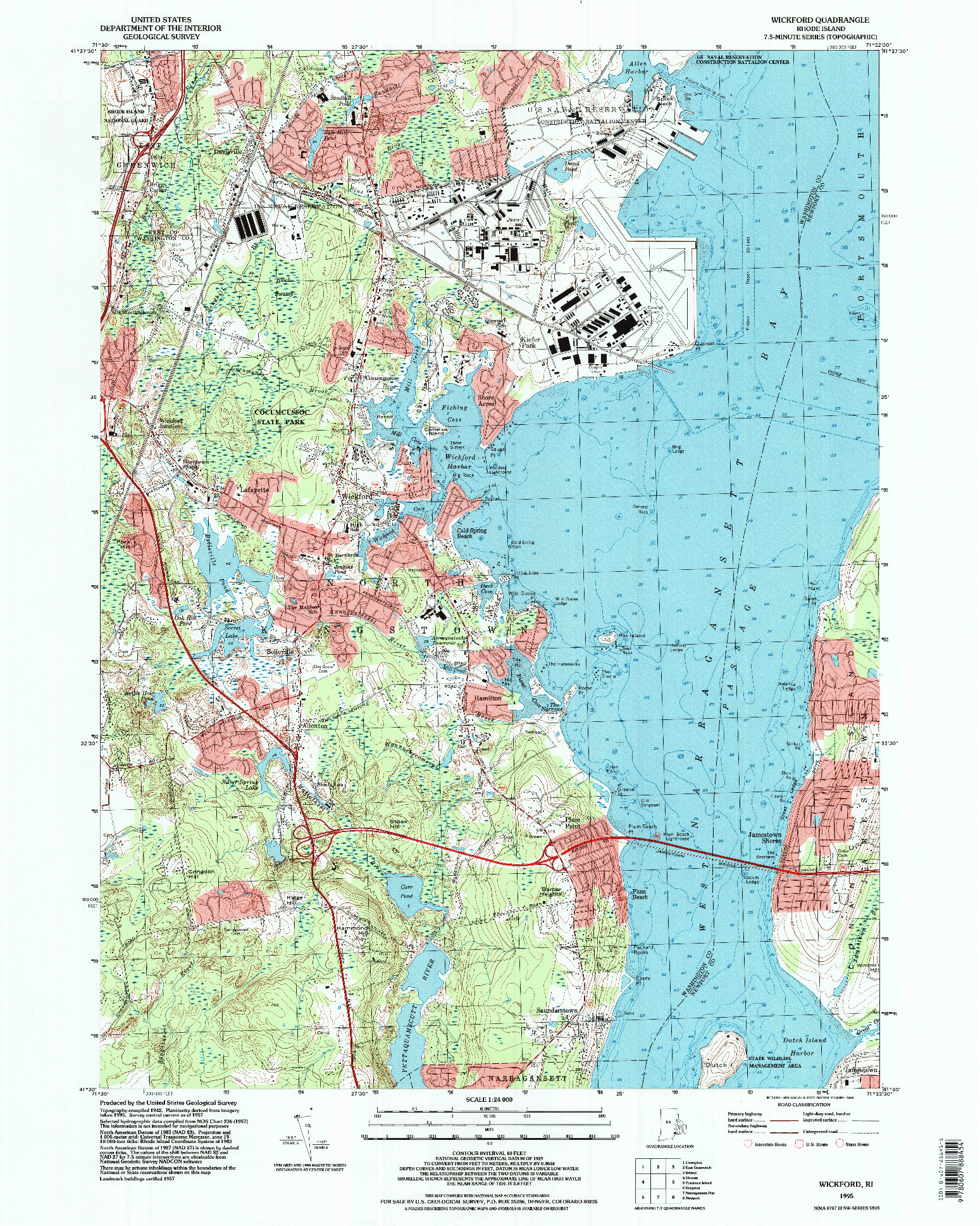 USGS 1:24000-SCALE QUADRANGLE FOR WICKFORD, RI 1995