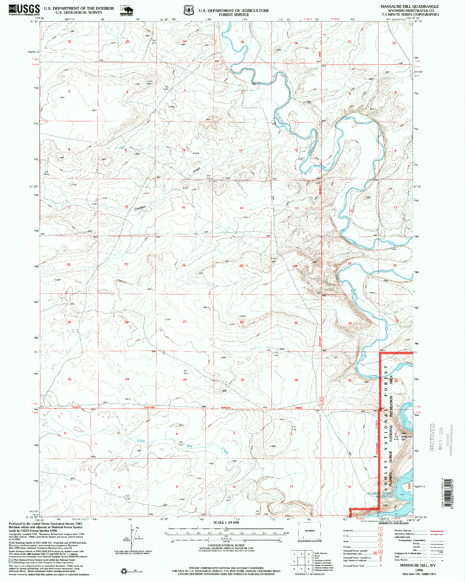 USGS 1:24000-SCALE QUADRANGLE FOR MASSACRE HILL, WY 1996