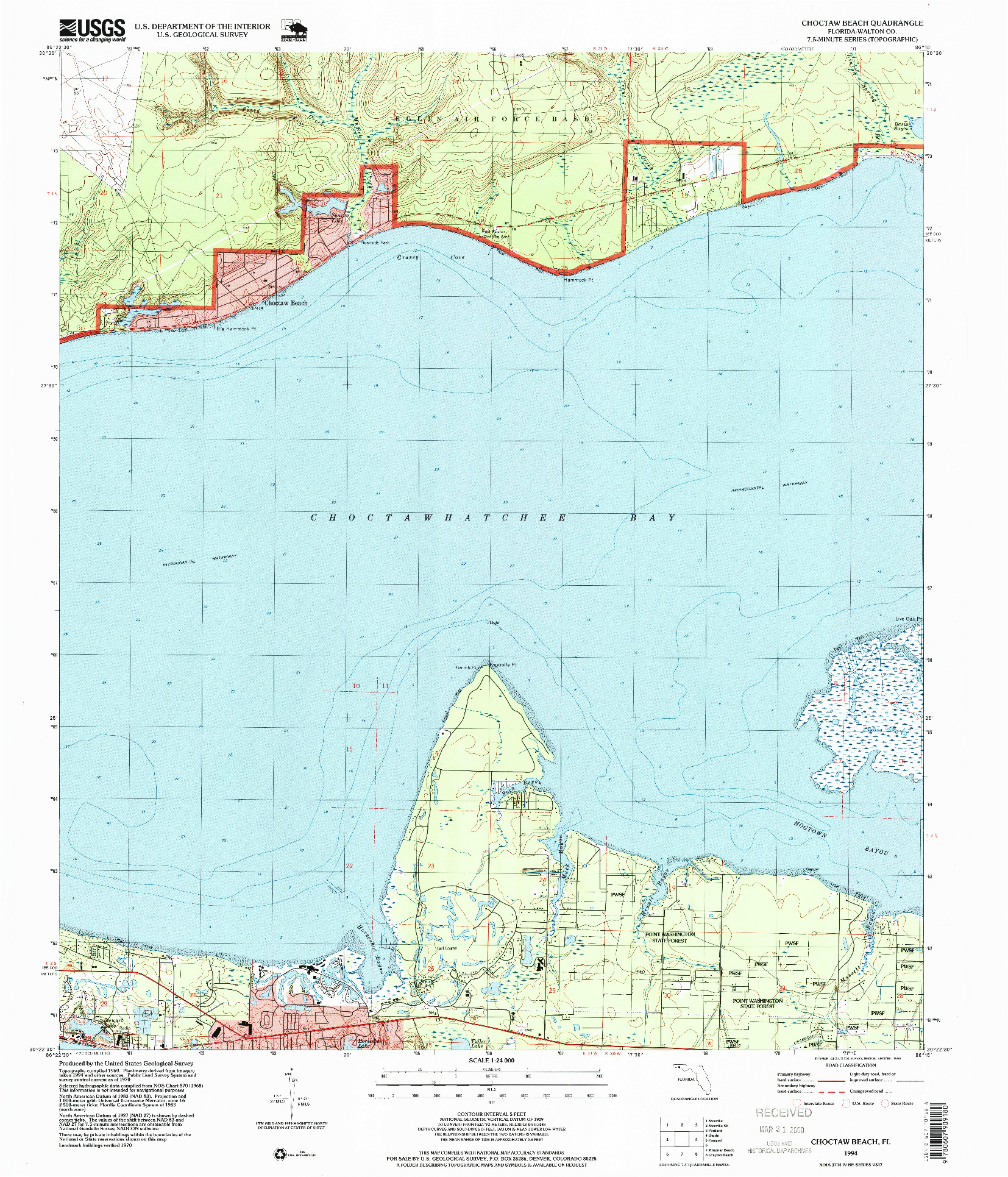 USGS 1:24000-SCALE QUADRANGLE FOR CHOCTAW BEACH, FL 1994