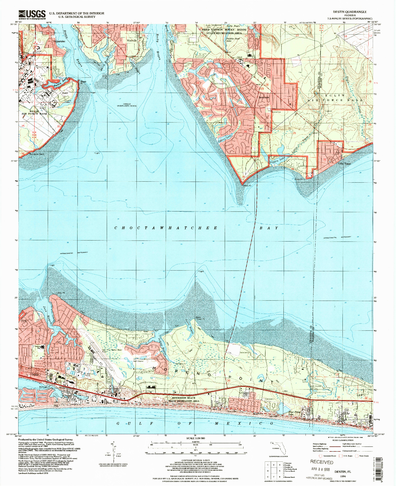 USGS 1:24000-SCALE QUADRANGLE FOR DESTIN, FL 1994