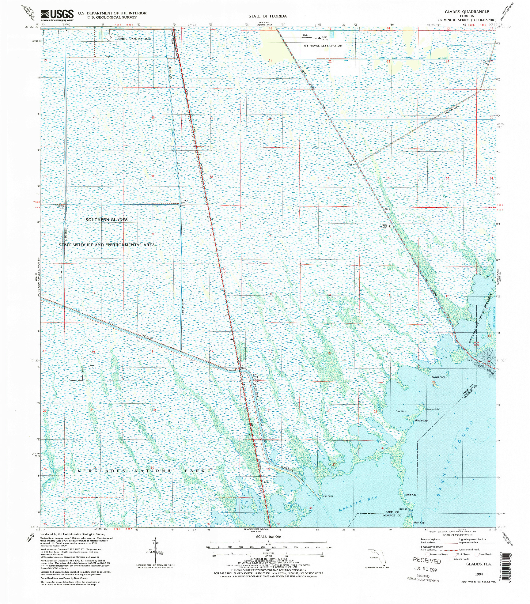 USGS 1:24000-SCALE QUADRANGLE FOR GLADES, FL 1994