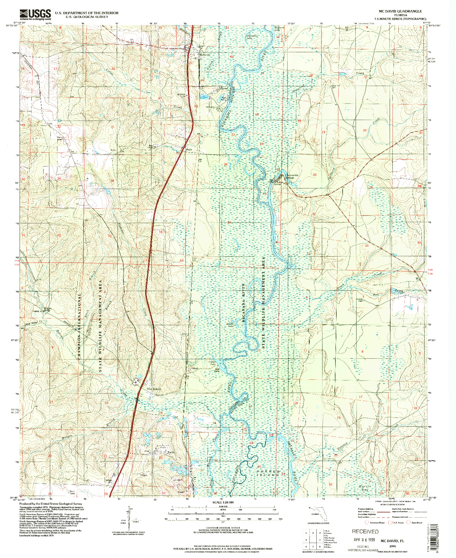 USGS 1:24000-SCALE QUADRANGLE FOR MCDAVID, FL 1994