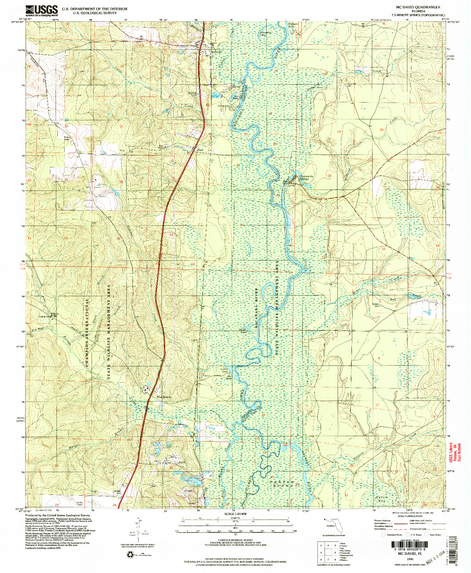USGS 1:24000-SCALE QUADRANGLE FOR MCDAVID, FL 1994