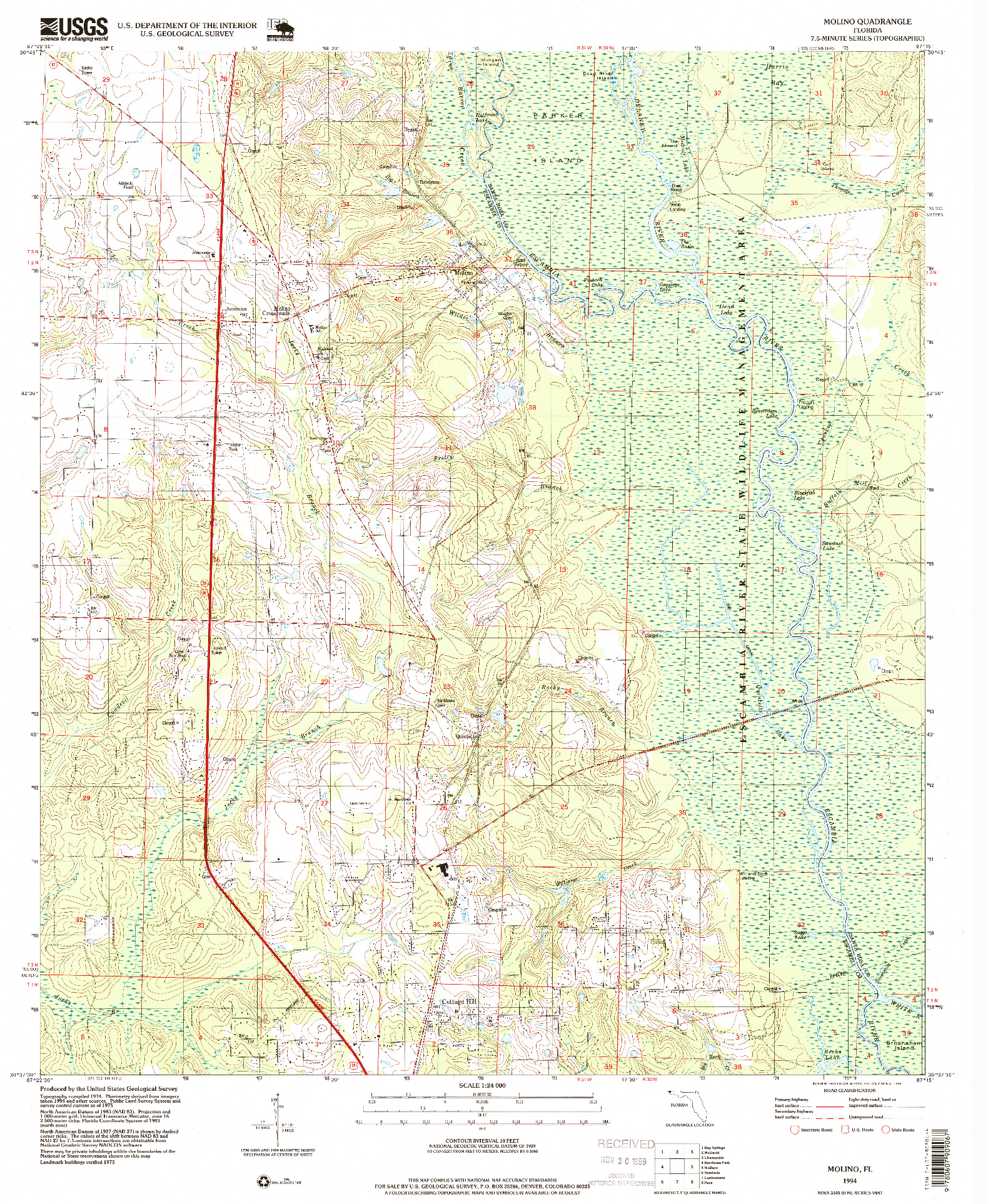 USGS 1:24000-SCALE QUADRANGLE FOR MOLINO, FL 1994