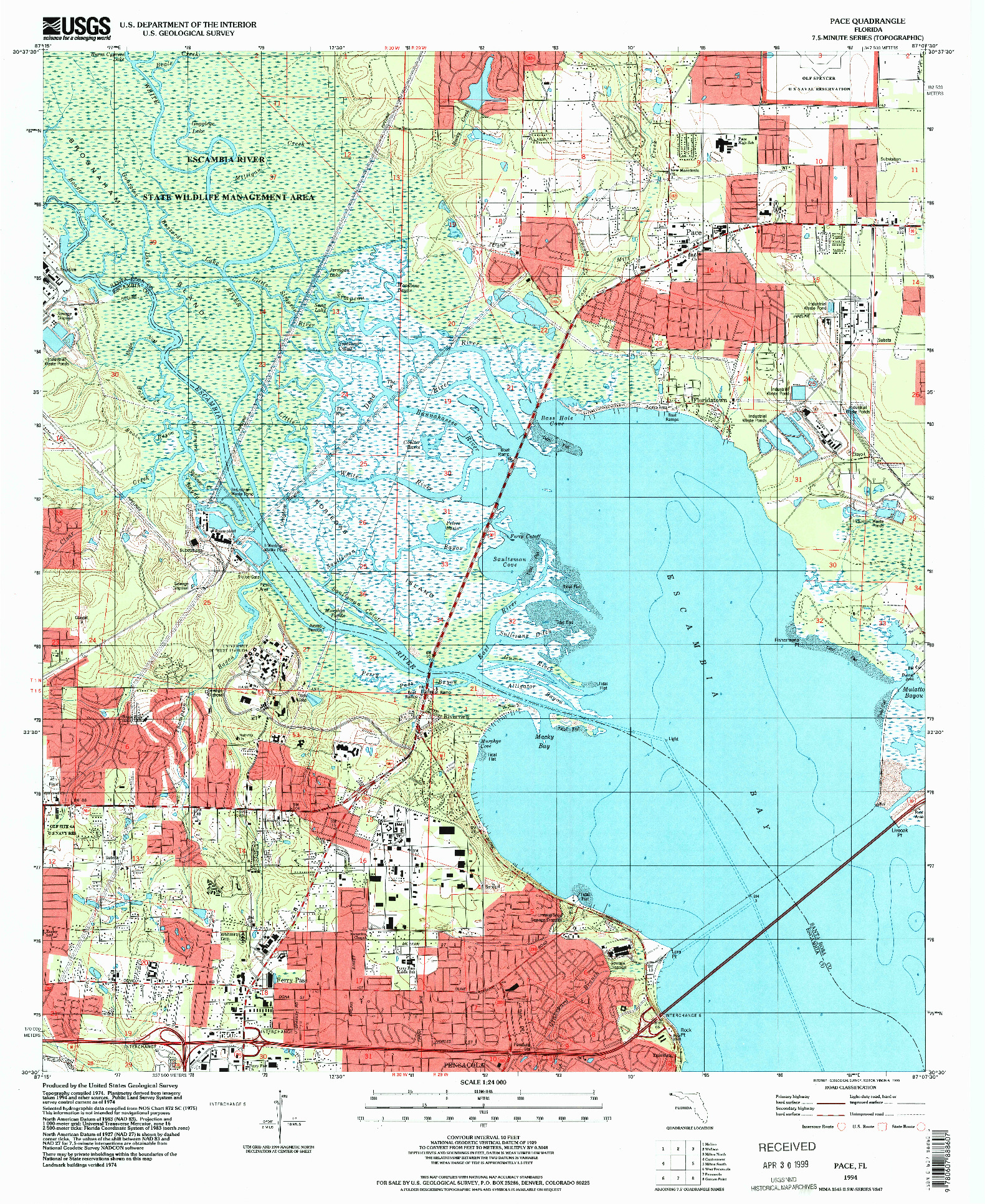 USGS 1:24000-SCALE QUADRANGLE FOR PACE, FL 1994