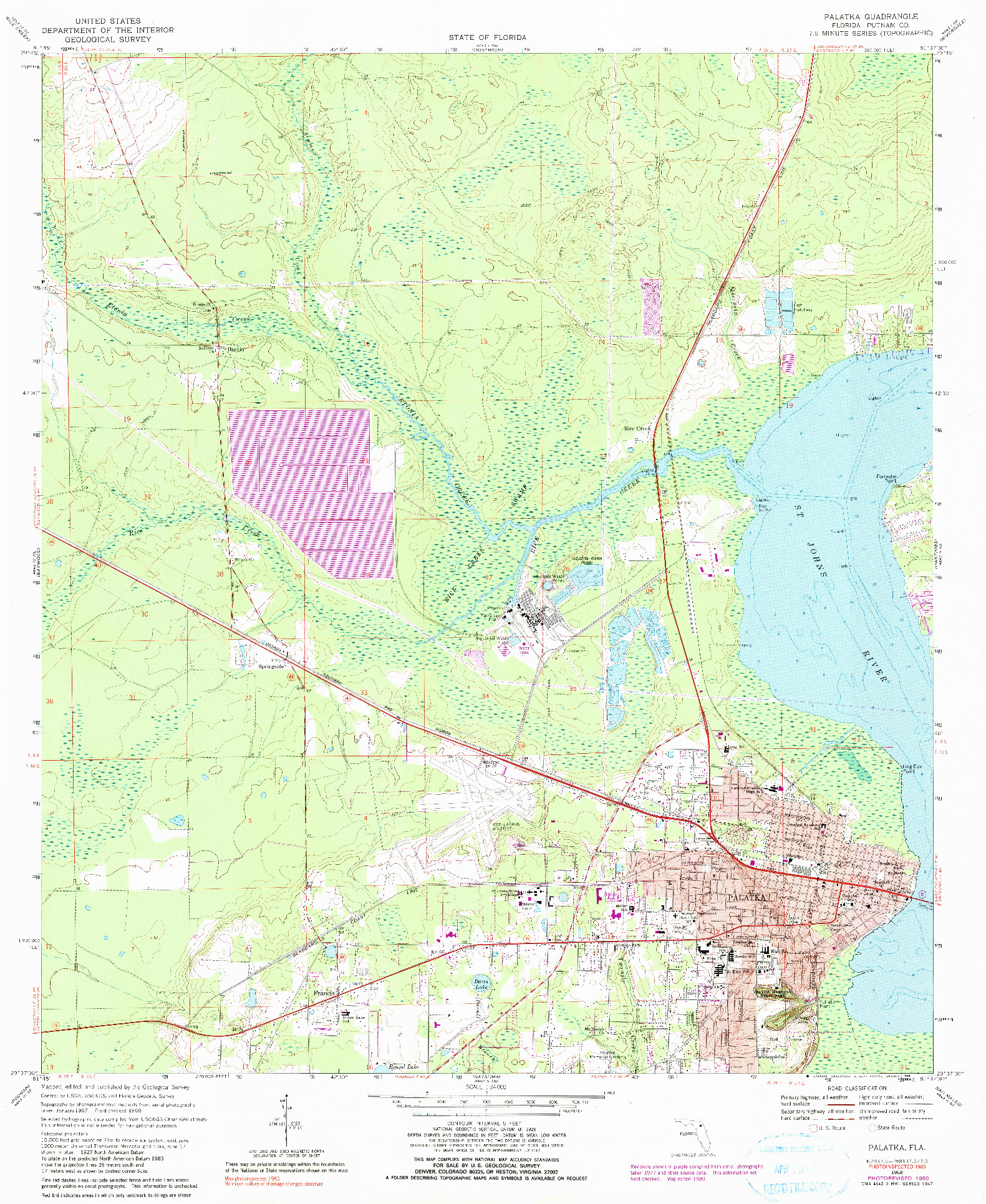 USGS 1:24000-SCALE QUADRANGLE FOR PALATKA, FL 1968