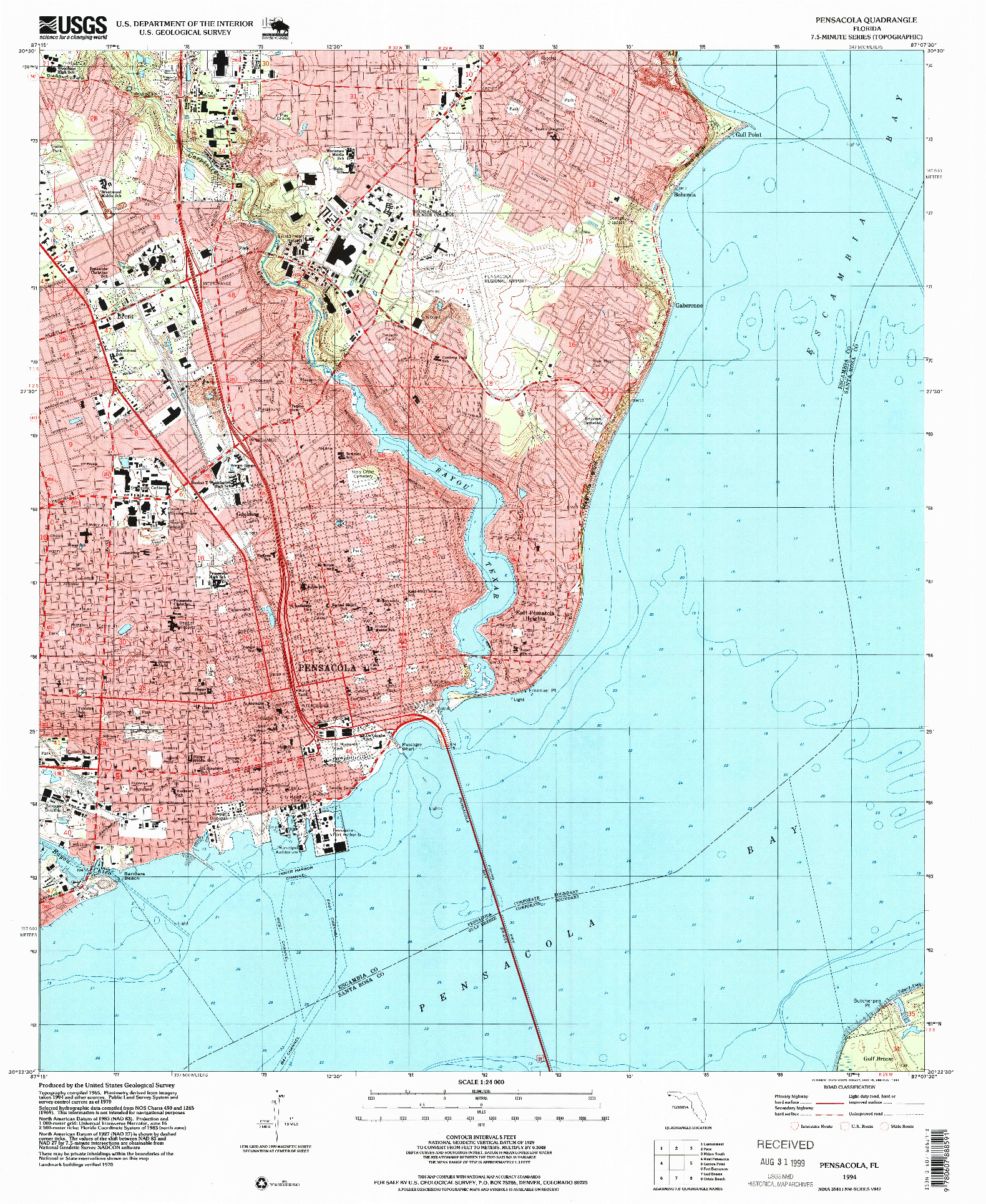 USGS 1:24000-SCALE QUADRANGLE FOR PENSACOLA, FL 1994