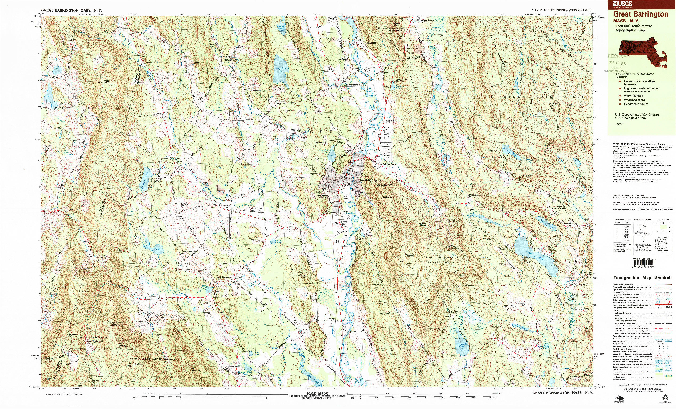 USGS 1:25000-SCALE QUADRANGLE FOR GREAT BARRINGTON, MA 1997