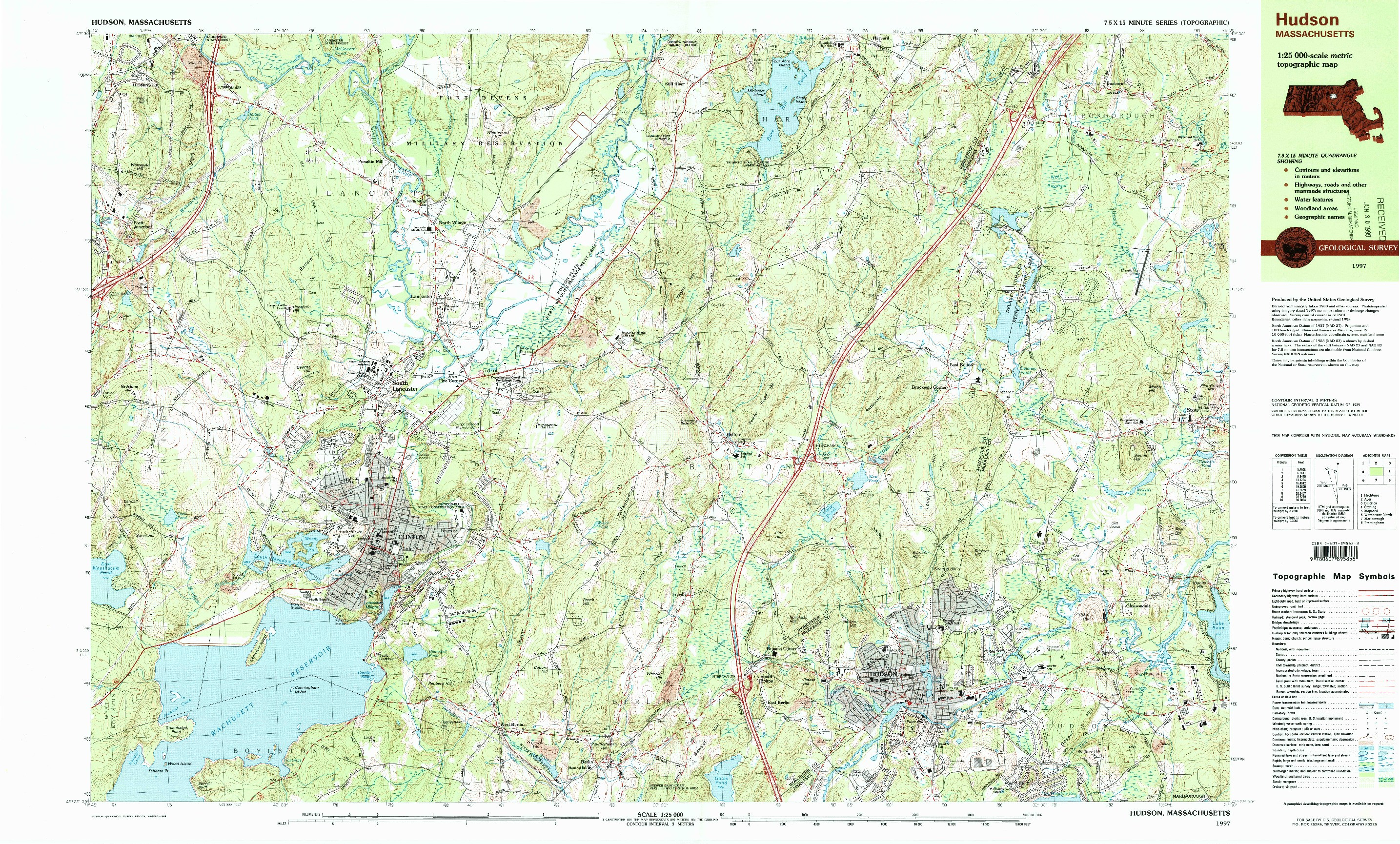 USGS 1:25000-SCALE QUADRANGLE FOR HUDSON, MA 1997