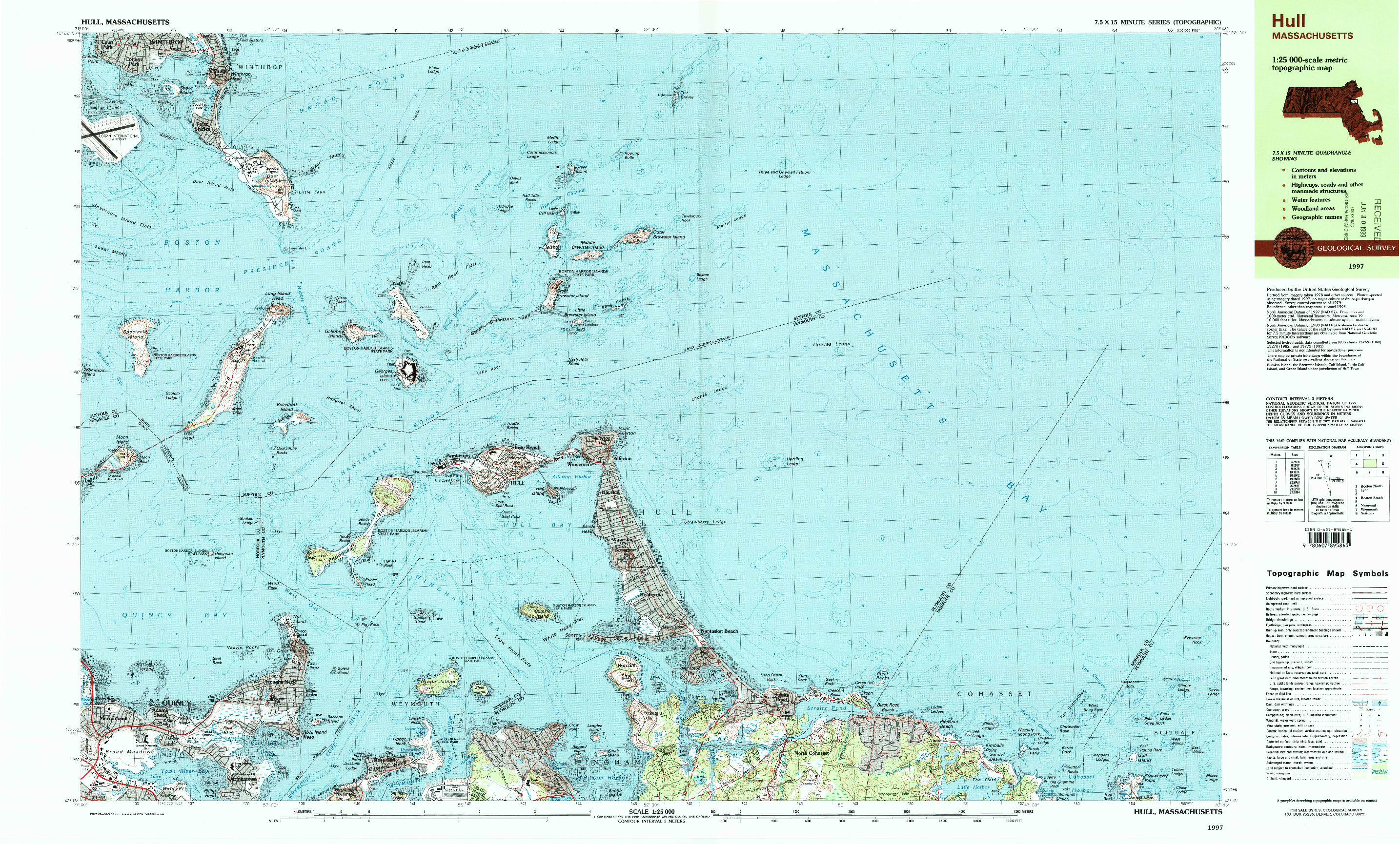 USGS 1:25000-SCALE QUADRANGLE FOR HULL, MA 1997