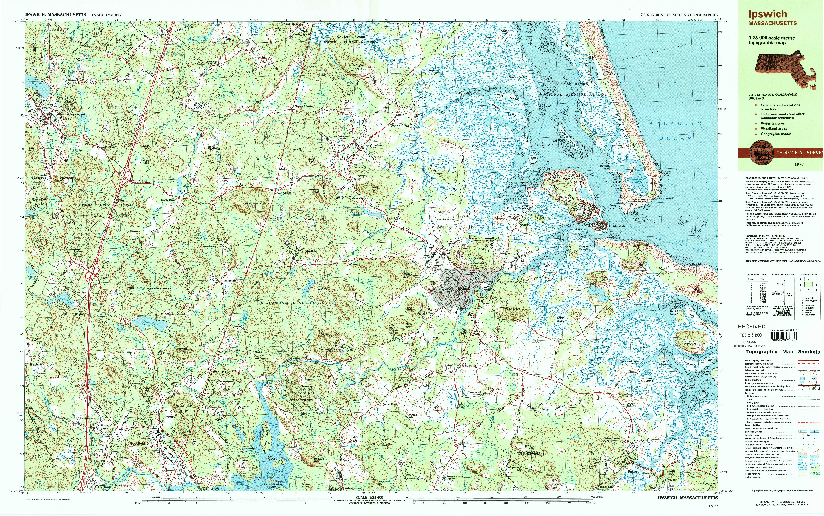 USGS 1:25000-SCALE QUADRANGLE FOR IPSWICH, MA 1997