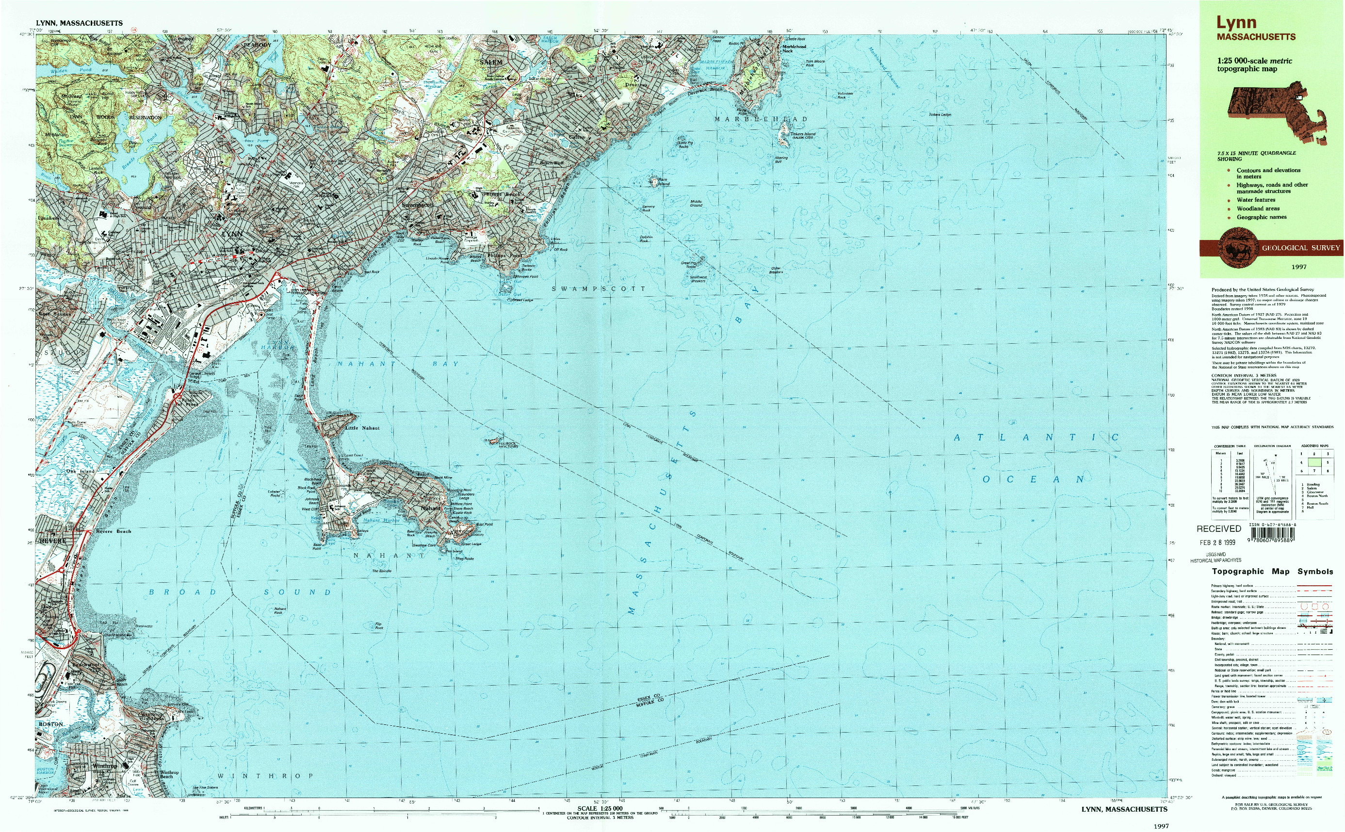 USGS 1:25000-SCALE QUADRANGLE FOR LYNN, MA 1997