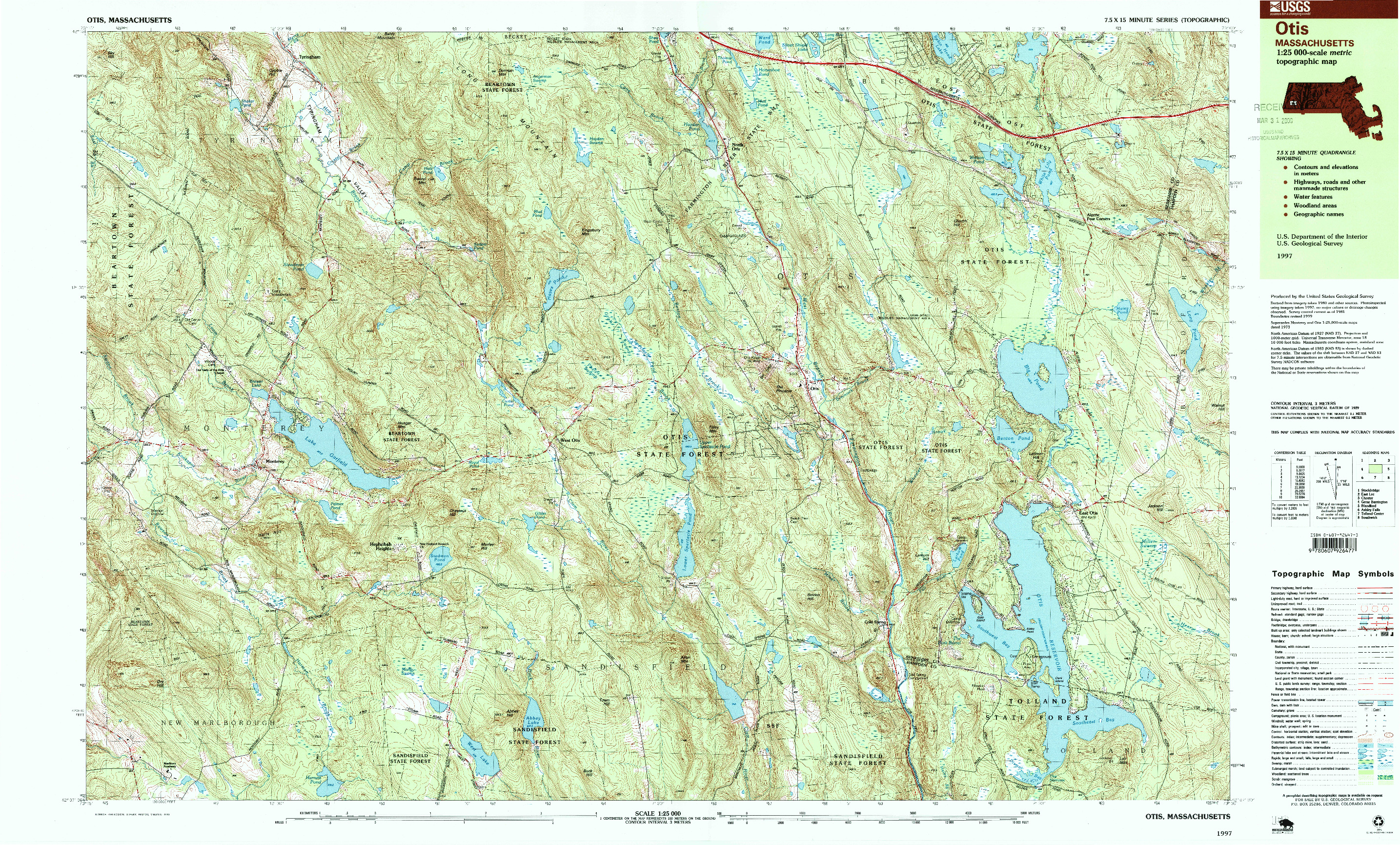 USGS 1:25000-SCALE QUADRANGLE FOR OTIS, MA 1997