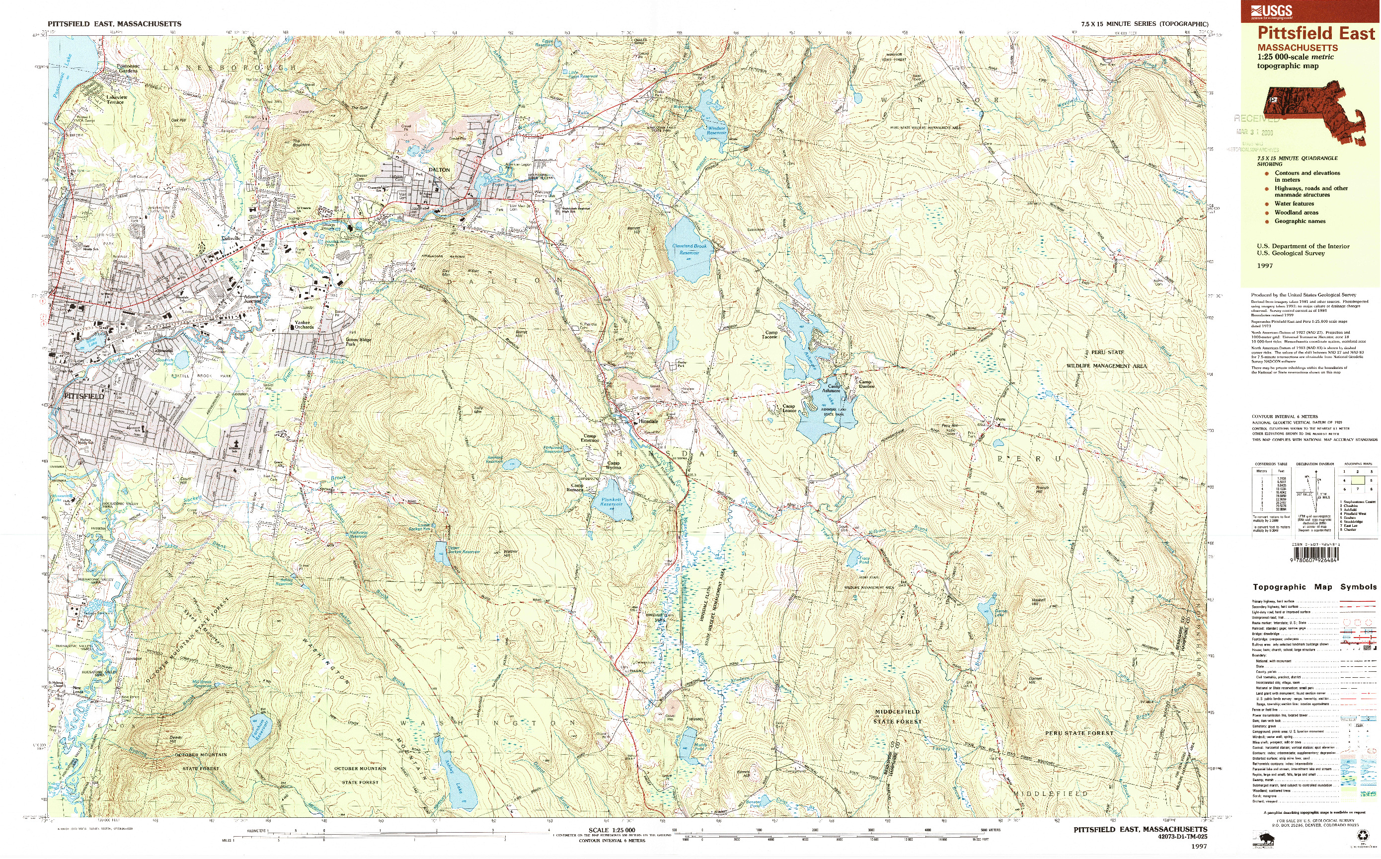 USGS 1:25000-SCALE QUADRANGLE FOR PITTSFIELD EAST, MA 1997