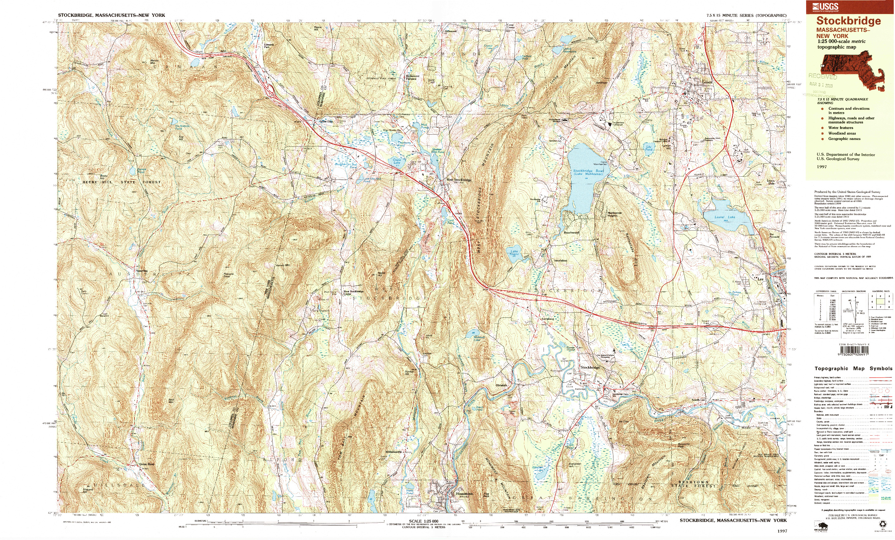 USGS 1:25000-SCALE QUADRANGLE FOR STOCKBRIDGE, MA 1997