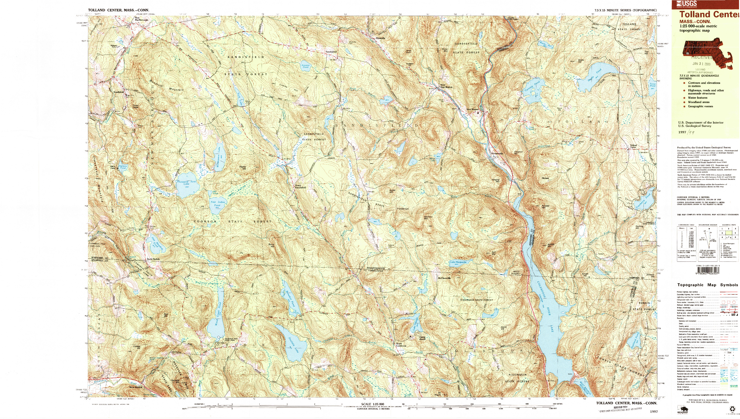 USGS 1:25000-SCALE QUADRANGLE FOR TOLLAND CENTER, MA 1997