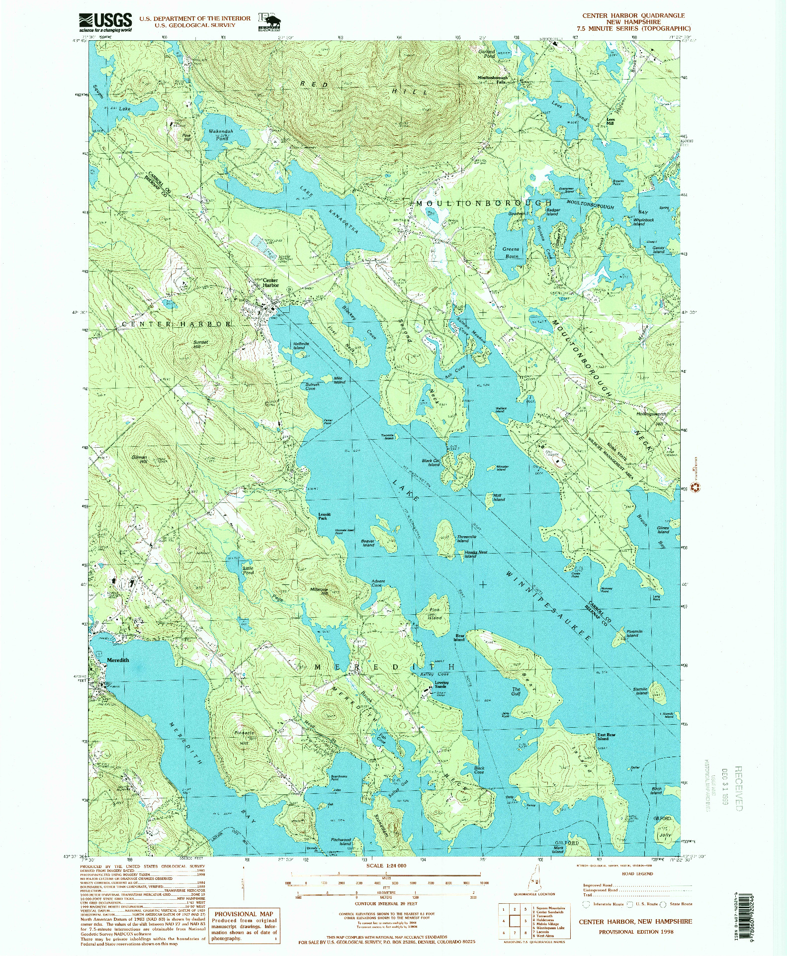 USGS 1:24000-SCALE QUADRANGLE FOR CENTER HARBOR, NH 1998