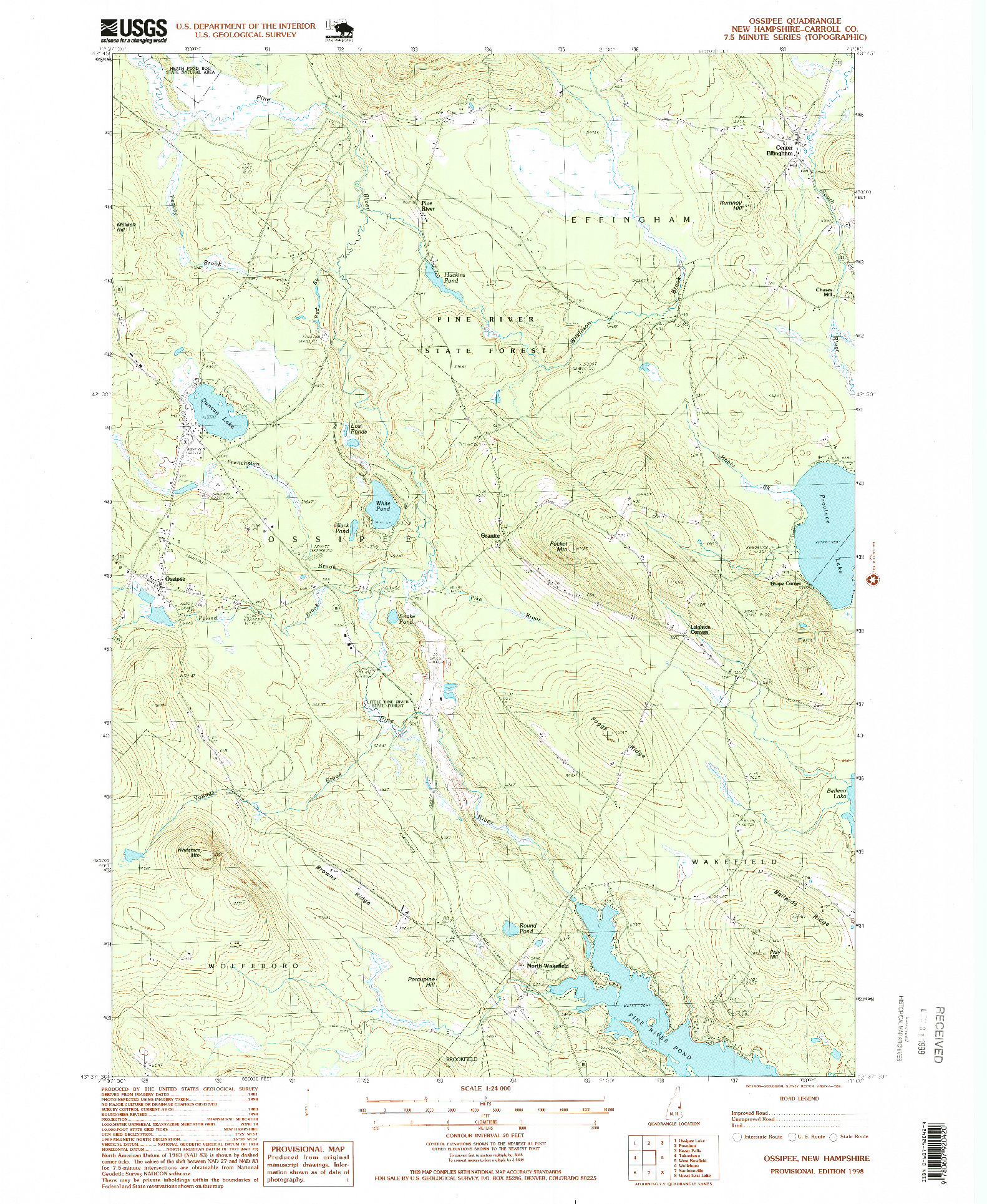 USGS 1:24000-SCALE QUADRANGLE FOR OSSIPEE, NH 1998