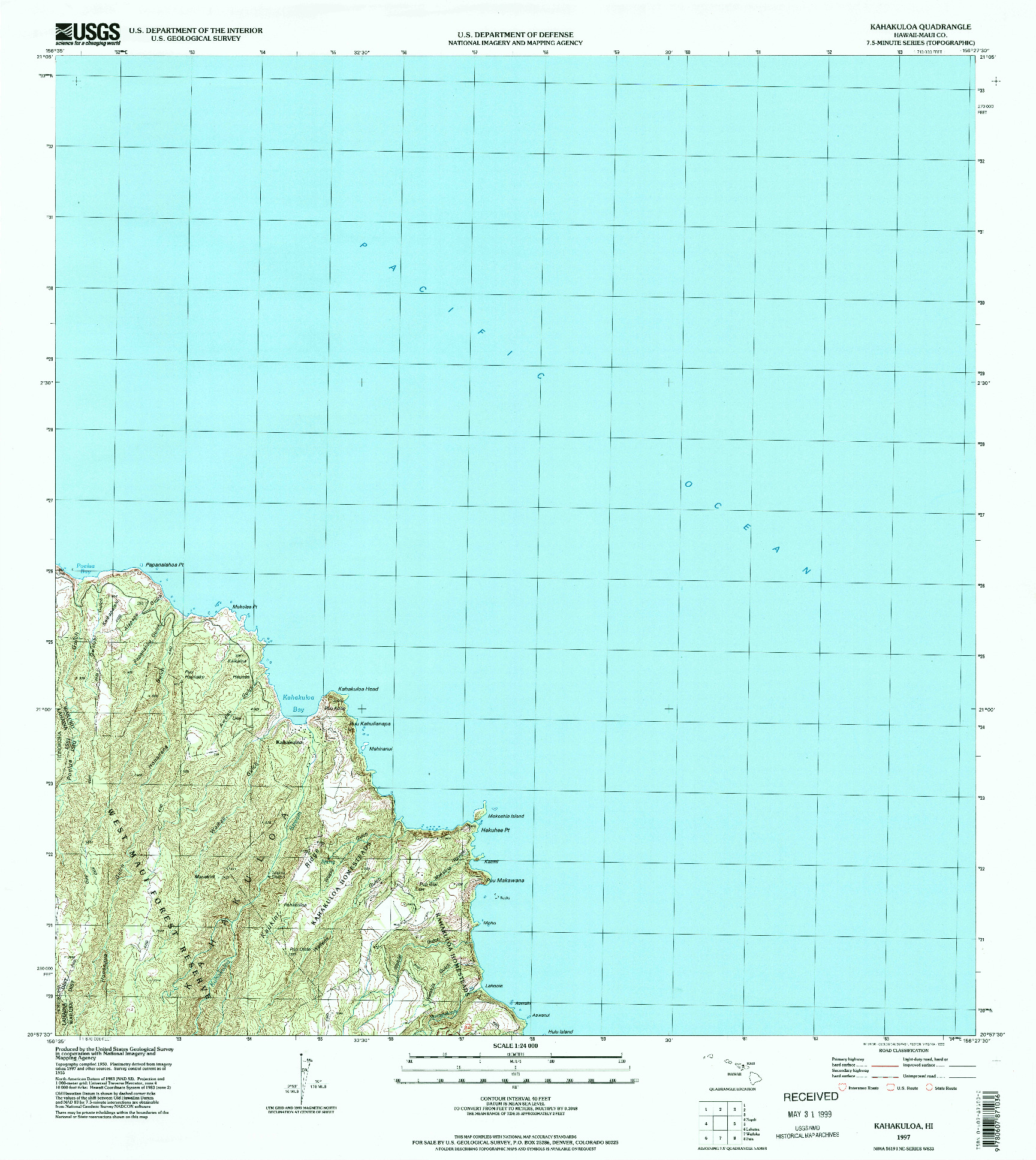 USGS 1:24000-SCALE QUADRANGLE FOR KAHAKULOA, HI 1997