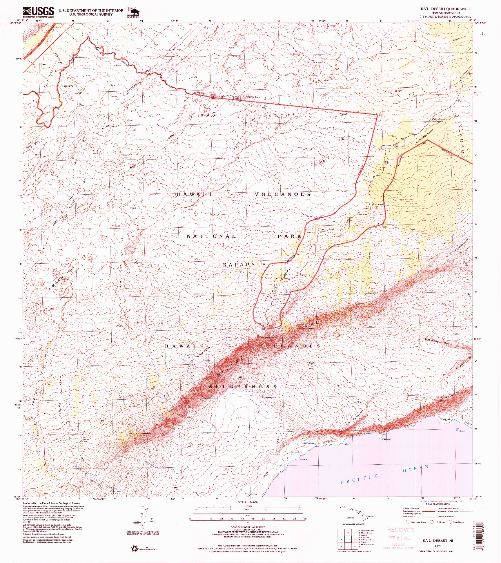 USGS 1:24000-SCALE QUADRANGLE FOR KAU DESERT, HI 1995