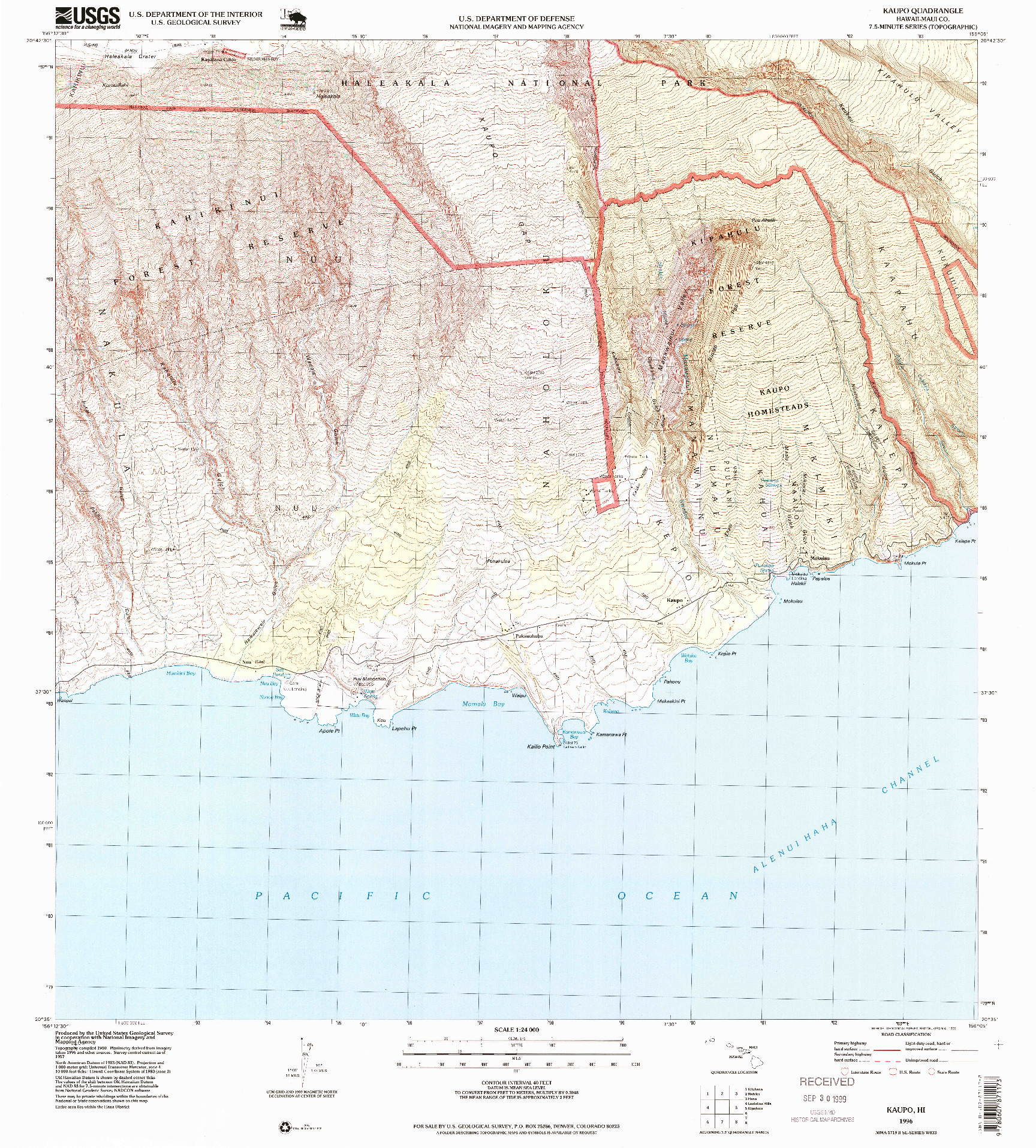 USGS 1:24000-SCALE QUADRANGLE FOR KAUPO, HI 1996
