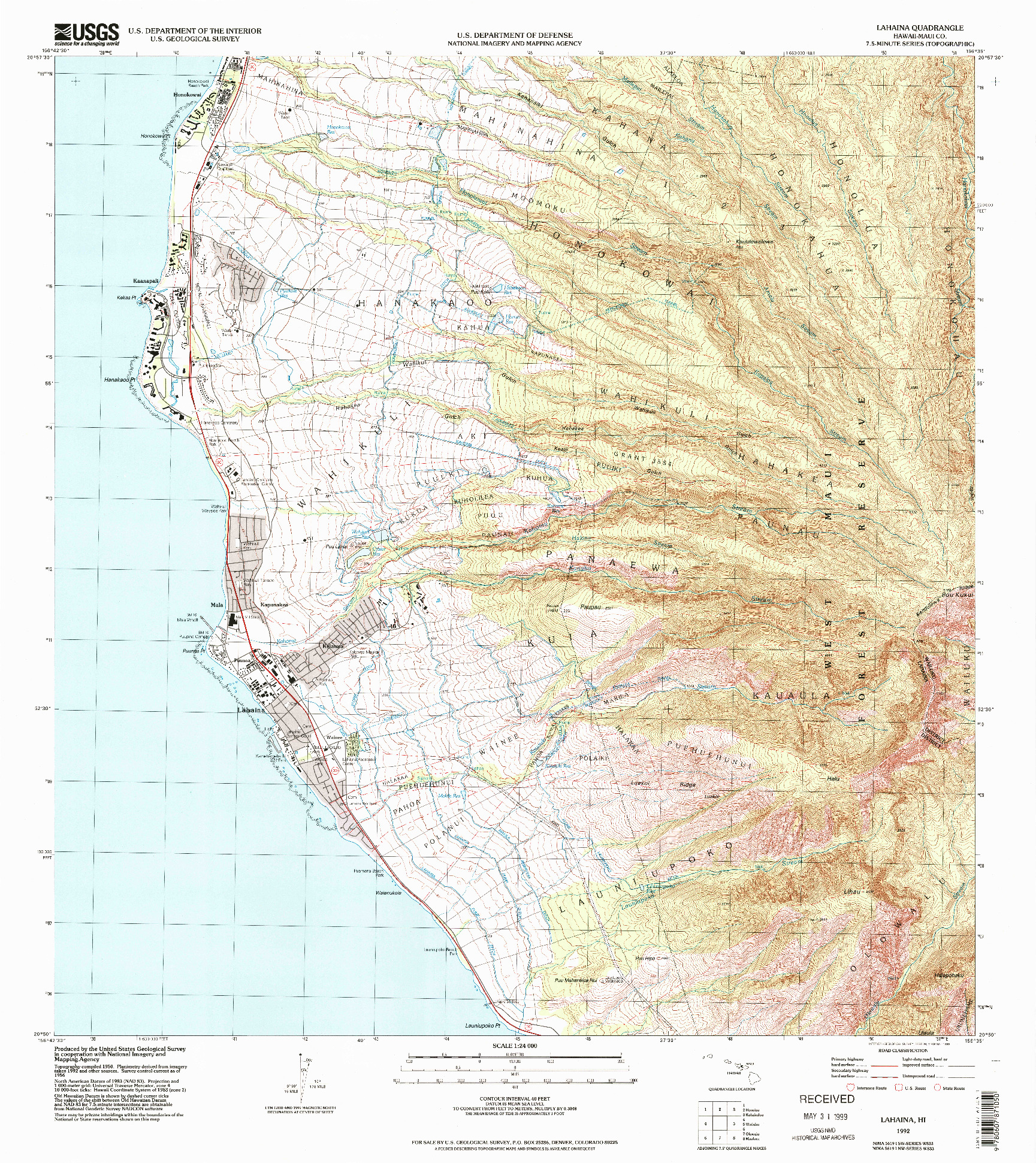 USGS 1:24000-SCALE QUADRANGLE FOR LAHAINA, HI 1992