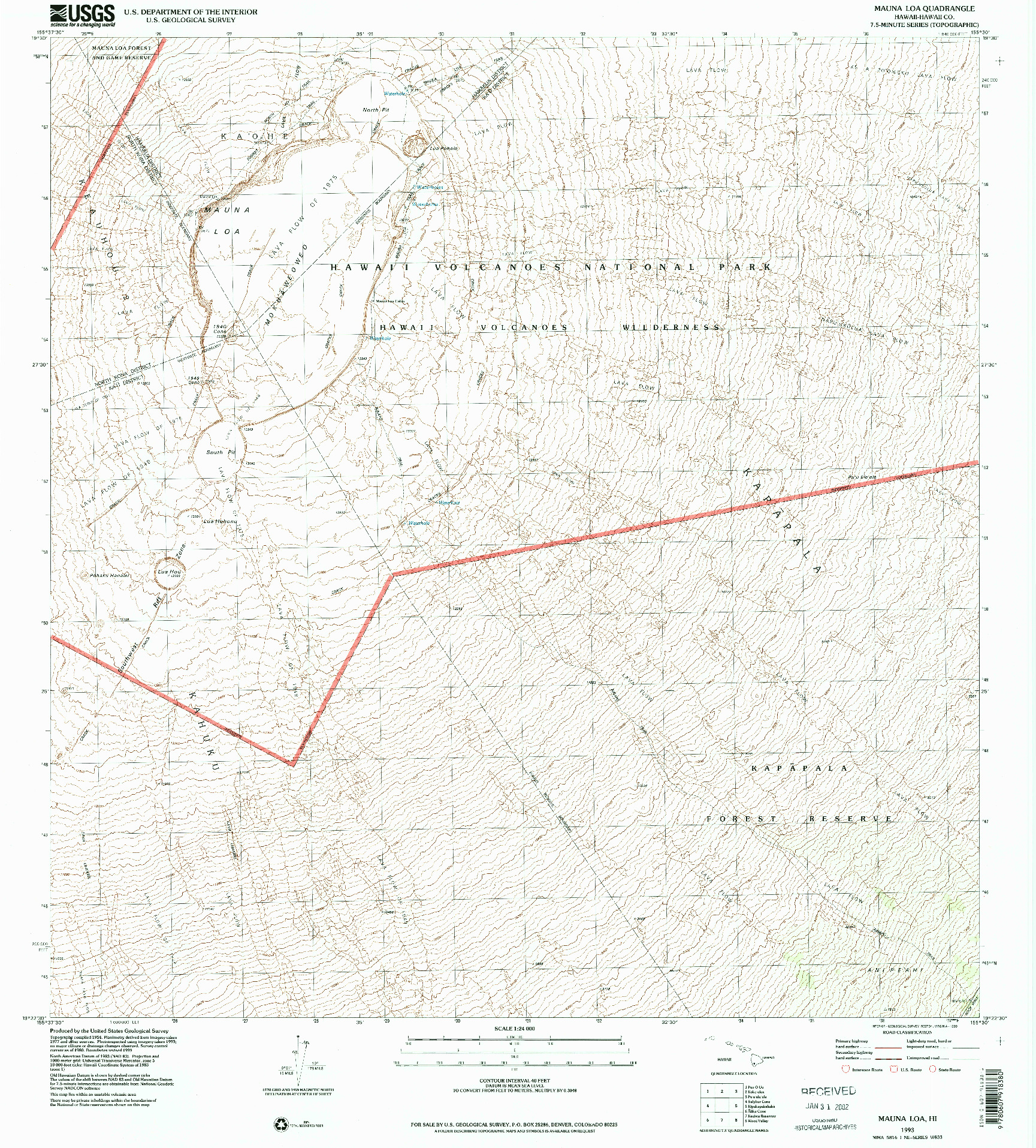 USGS 1:24000-SCALE QUADRANGLE FOR MAUNA LOA, HI 1993