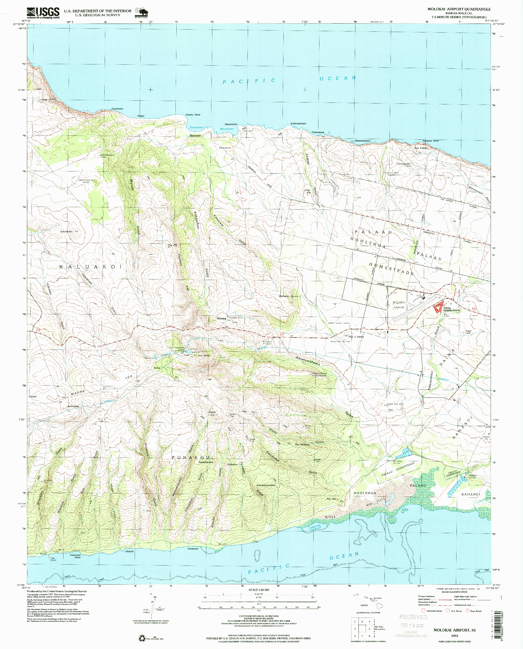 USGS 1:24000-SCALE QUADRANGLE FOR MOLOKAI AIRPORT, HI 1993