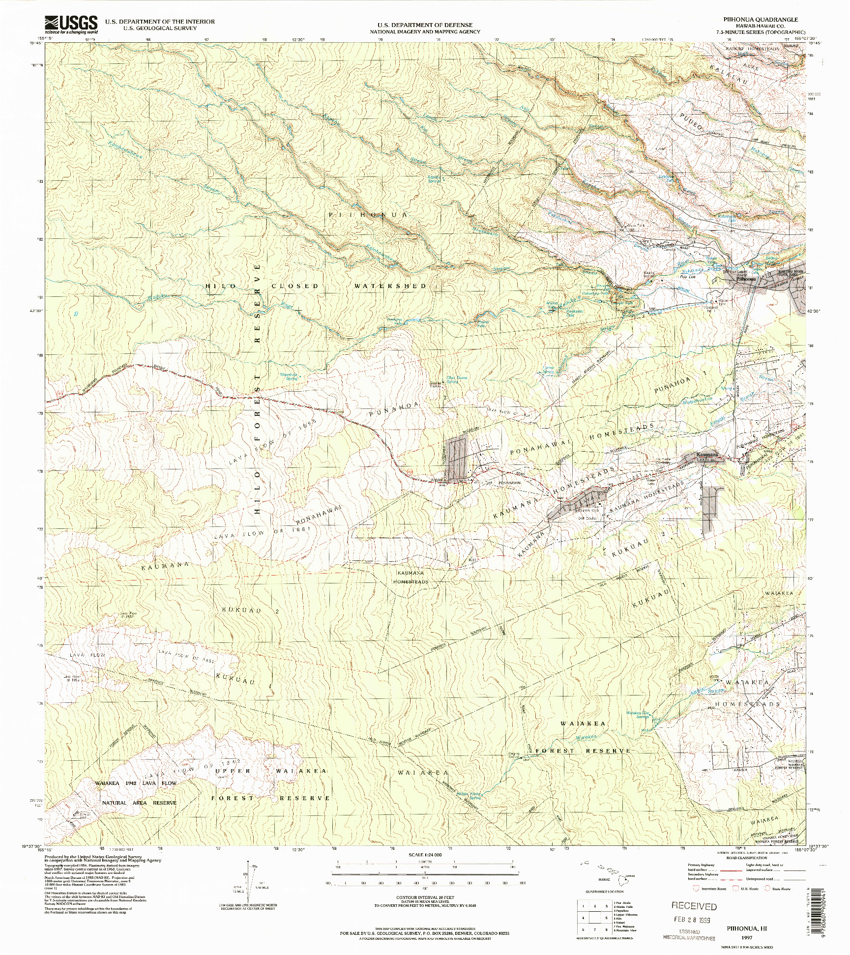 USGS 1:24000-SCALE QUADRANGLE FOR PIIHONUA, HI 1997